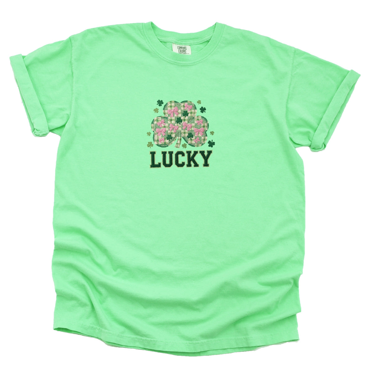 Lucky Varsity Coquette Patchwork Print - Women's Garment Dyed Graphic T-Shirt