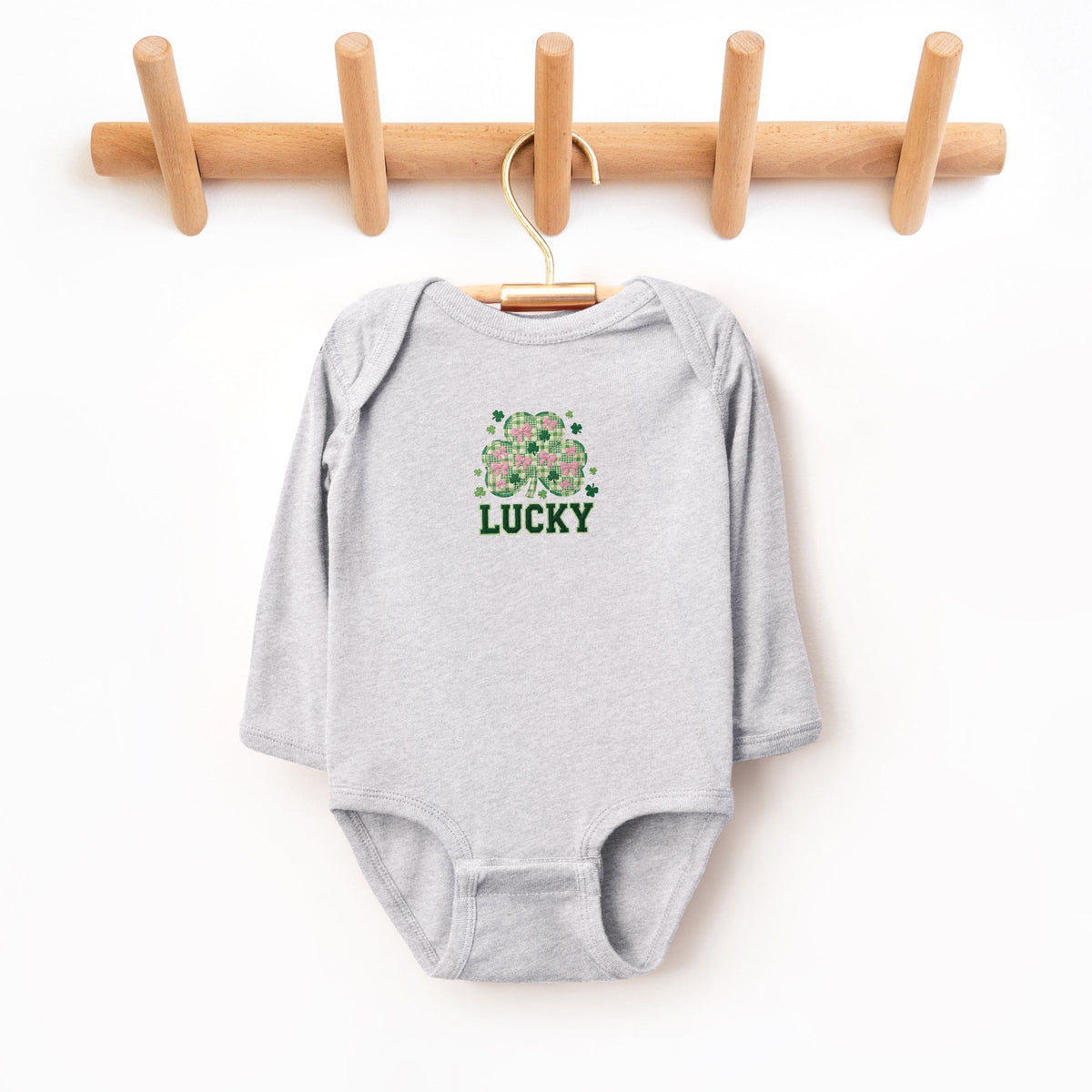 Lucky Varsity Coquette Patchwork Print - Baby Long Sleeve Bodysuit