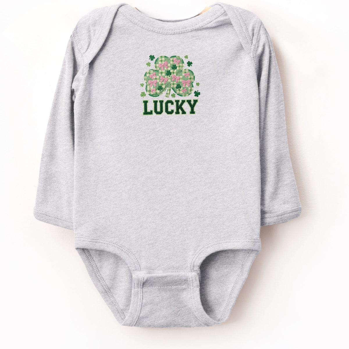Lucky Varsity Coquette Patchwork Print - Baby Long Sleeve Bodysuit