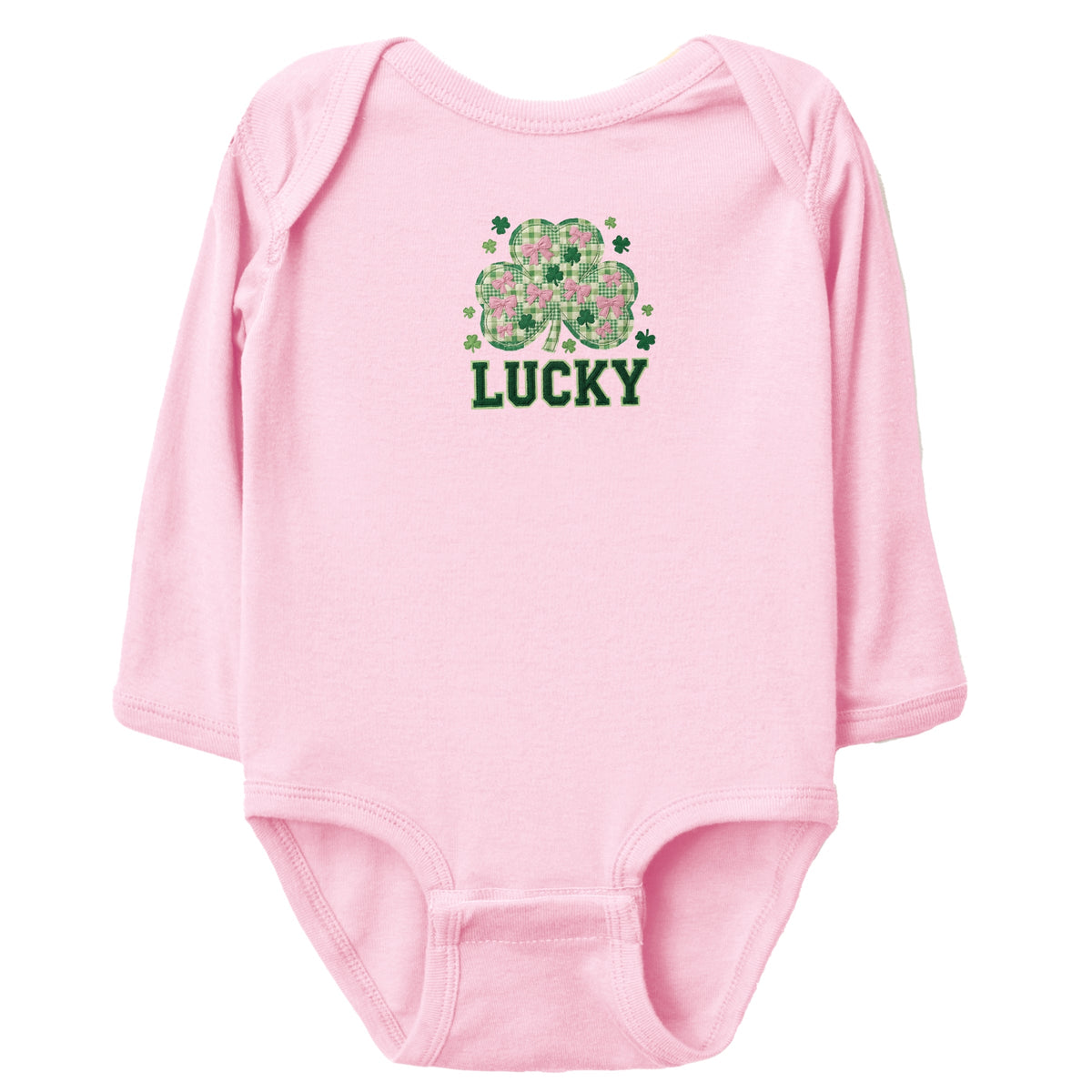 Lucky Varsity Coquette Patchwork Print - Baby Long Sleeve Bodysuit