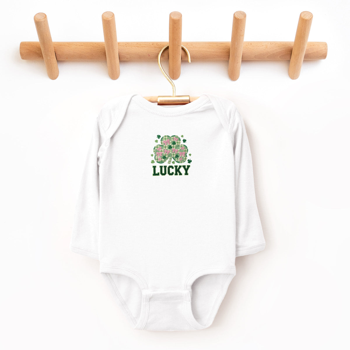 Lucky Varsity Coquette Patchwork Print - Baby Long Sleeve Bodysuit