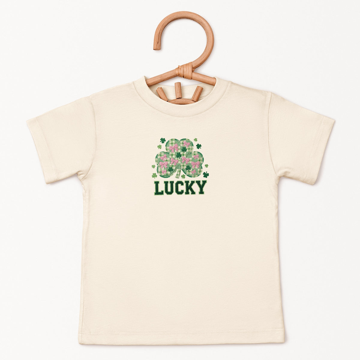Lucky Varsity Coquette Patchwork Print - Toddler Short Sleeve Graphic T-Shirt