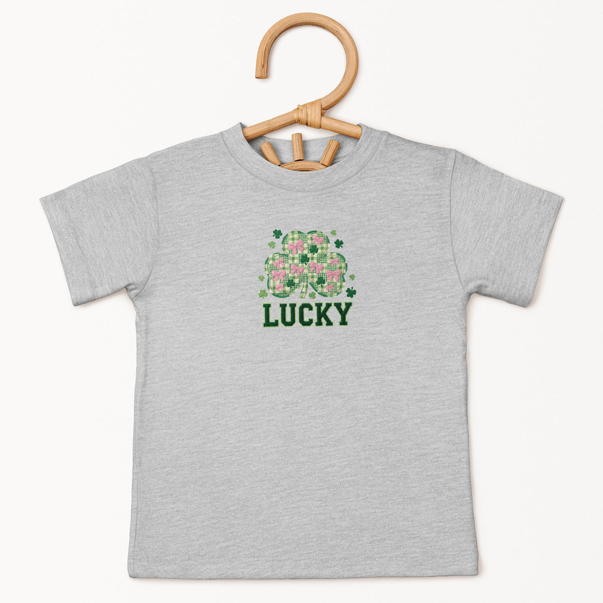 Lucky Varsity Coquette Patchwork Print - Toddler Short Sleeve Graphic T-Shirt