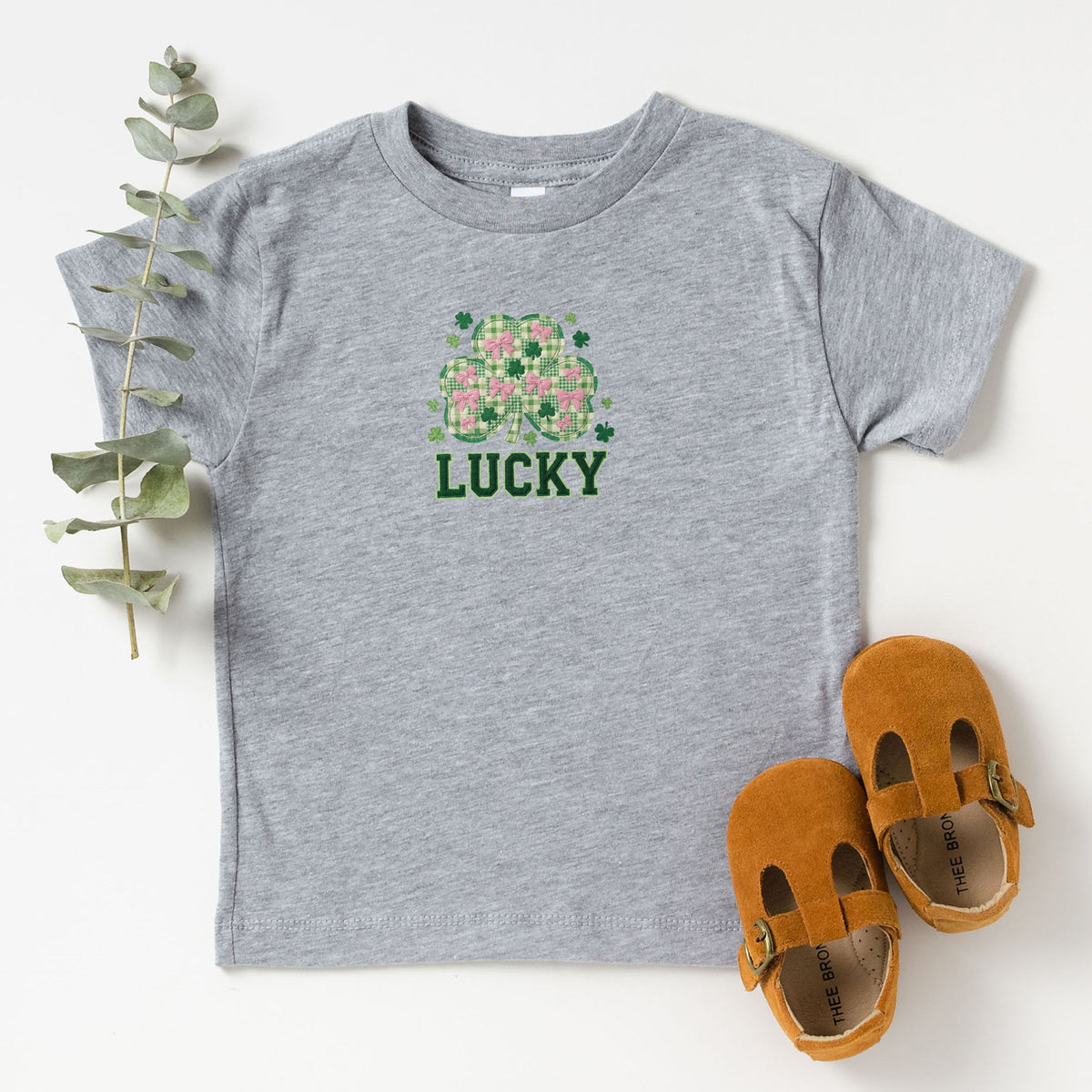Lucky Varsity Coquette Patchwork Print - Toddler Short Sleeve Graphic T-Shirt