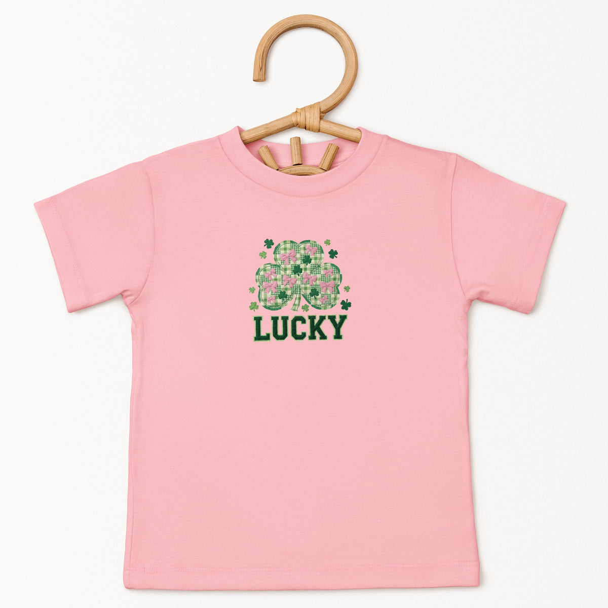 Lucky Varsity Coquette Patchwork Print - Toddler Short Sleeve Graphic T-Shirt