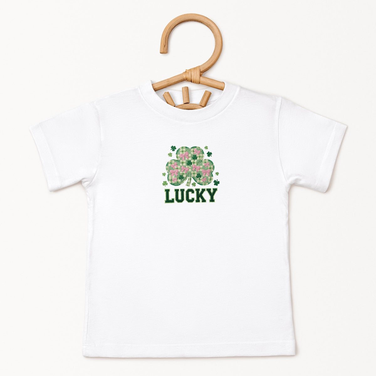 Lucky Varsity Coquette Patchwork Print - Toddler Short Sleeve Graphic T-Shirt
