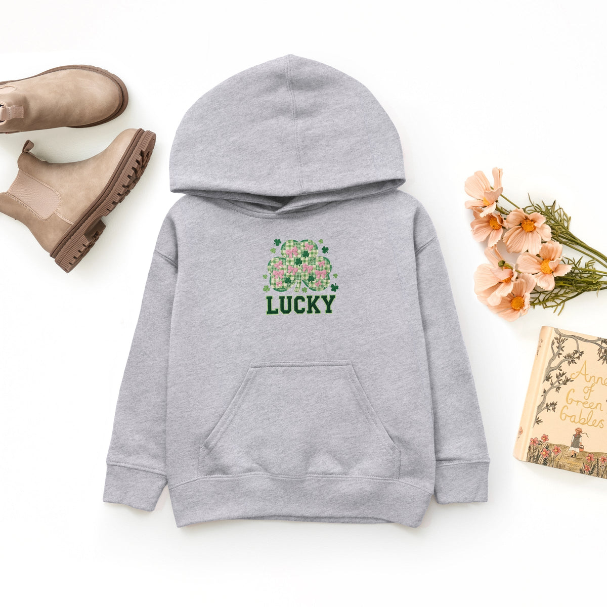 Lucky Varsity Coquette Patchwork Print - Youth Graphic Hoodie
