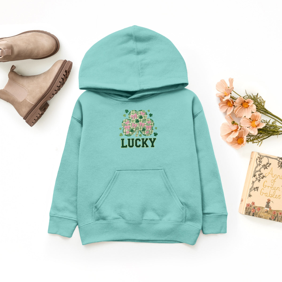 Lucky Varsity Coquette Patchwork Print - Youth Graphic Hoodie