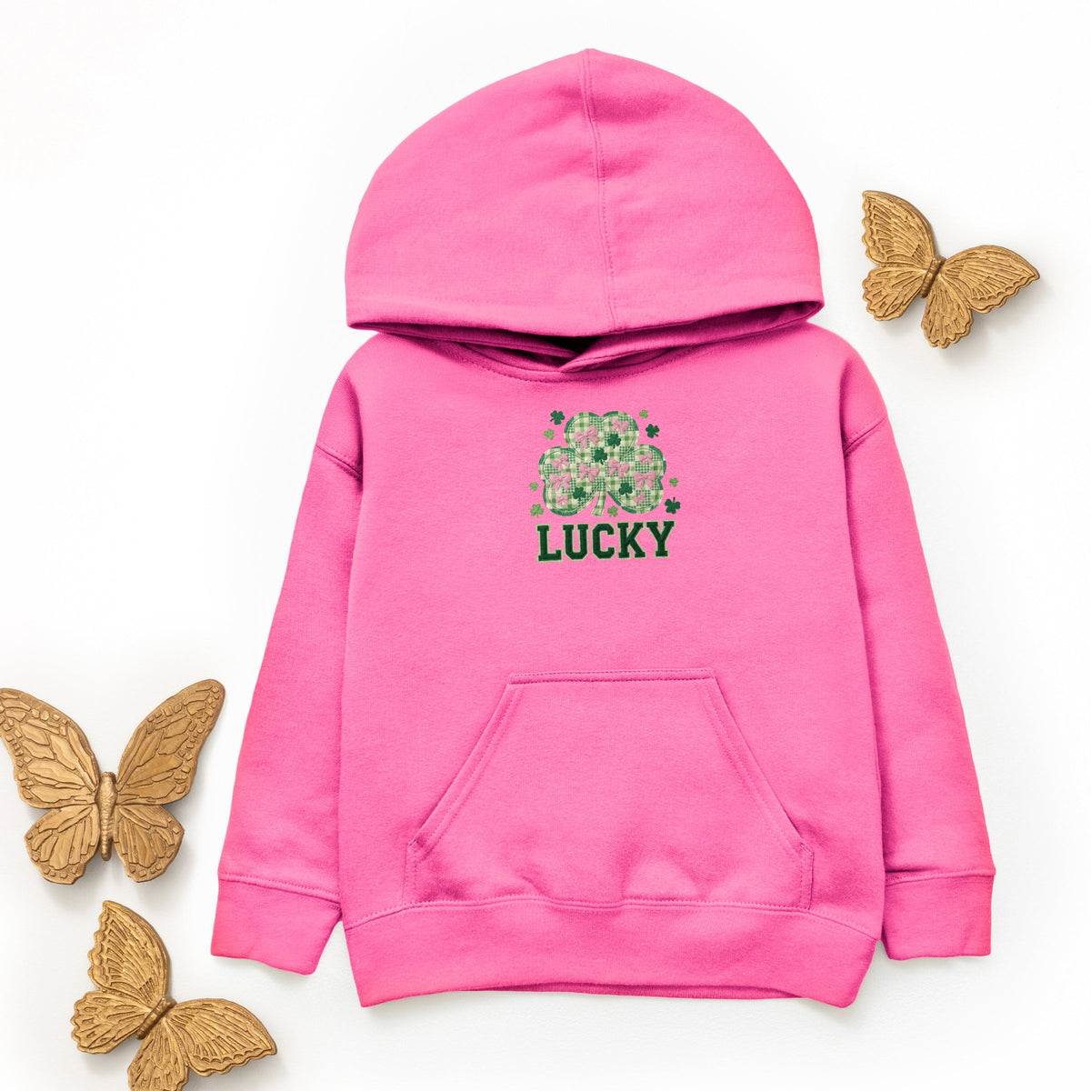 Lucky Varsity Coquette Patchwork Print - Youth Graphic Hoodie