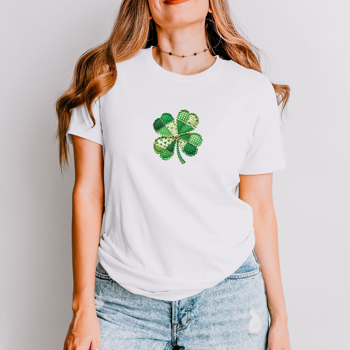 Four Leaf Clover Patchwork Print - Women's Short Sleeve Graphic T-Shirt