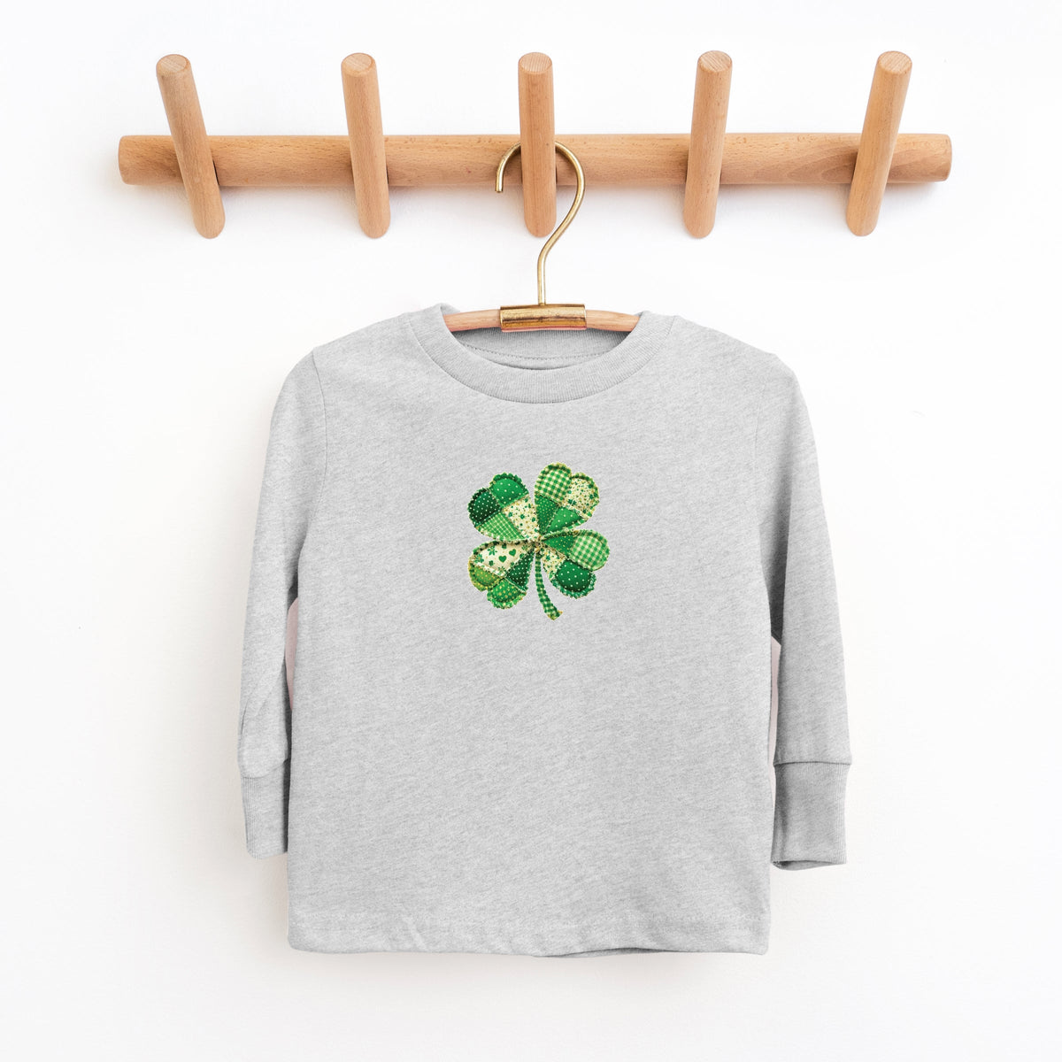 Four Leaf Clover Patchwork Print - Youth Long Sleeve Graphic T-Shirt