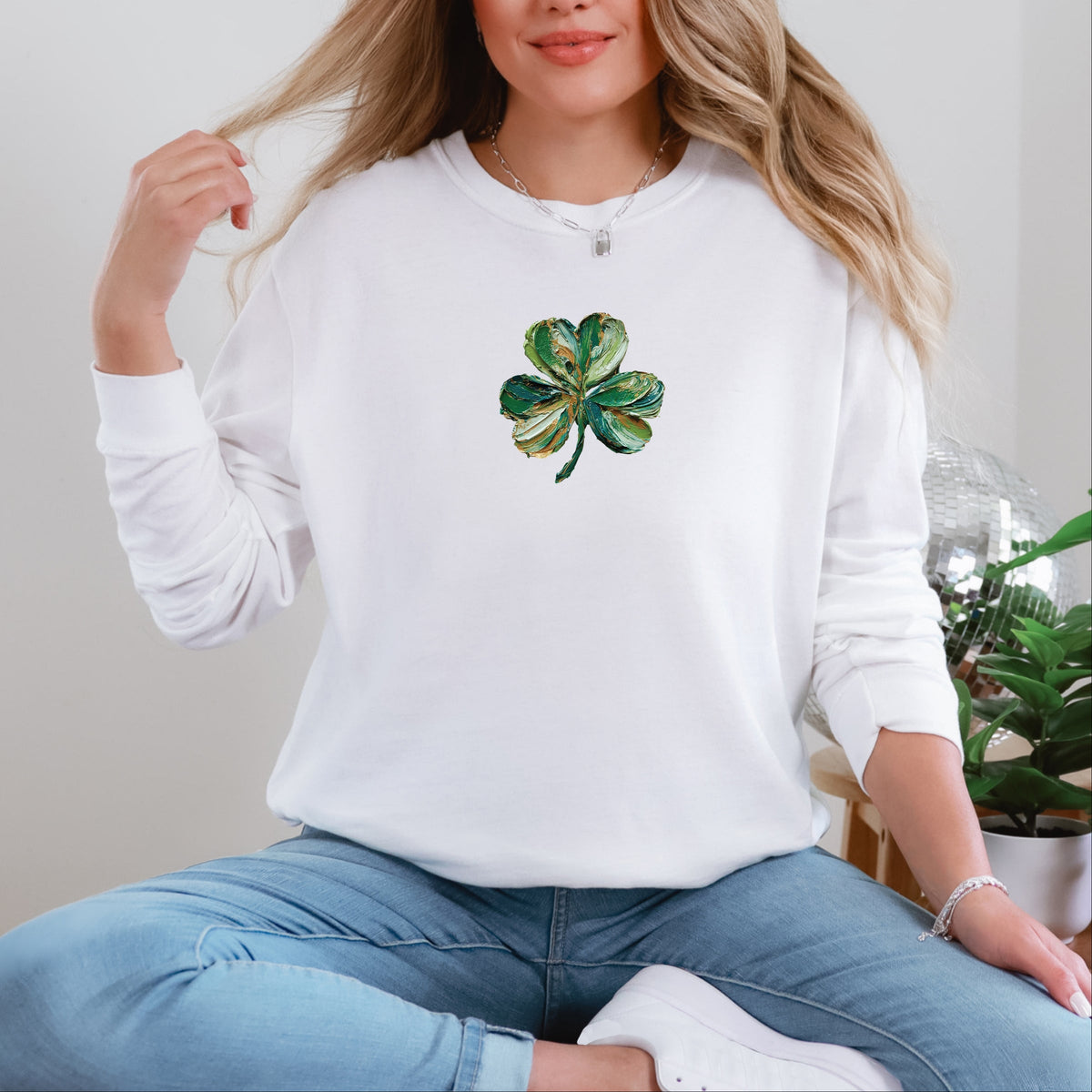 Clover Paint Print - Women's Garment Dyed Long Sleeve Graphic T-Shirt