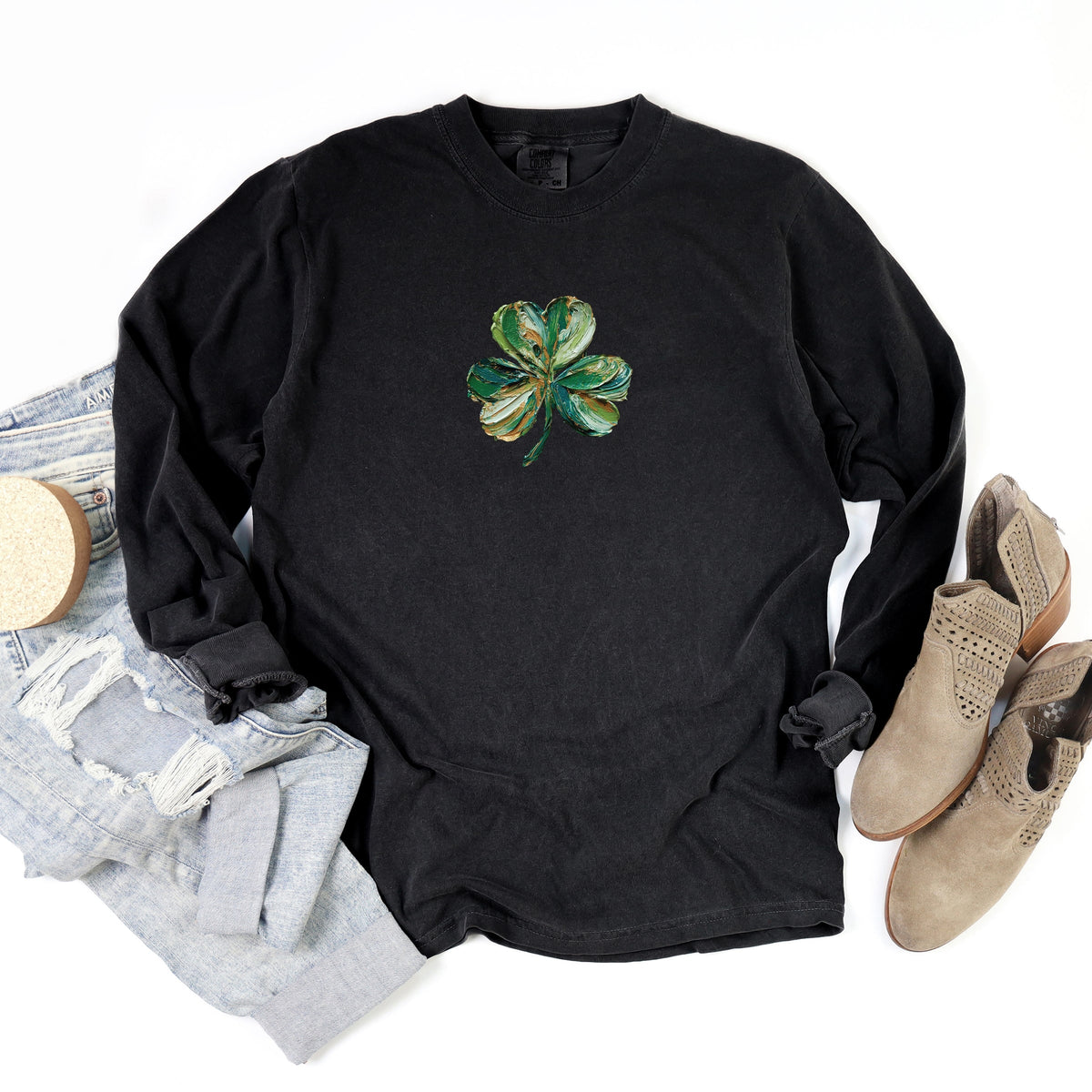 Clover Paint Print - Women's Garment Dyed Long Sleeve Graphic T-Shirt