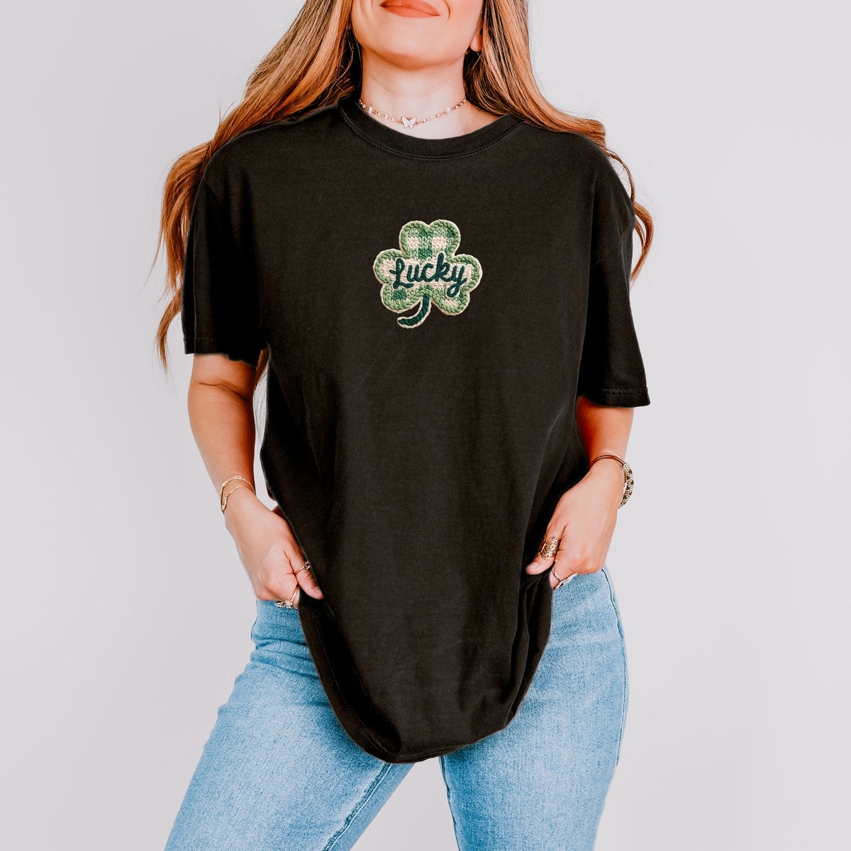 Lucky Clover Yarn Print - Women's Garment Dyed Graphic T-Shirt