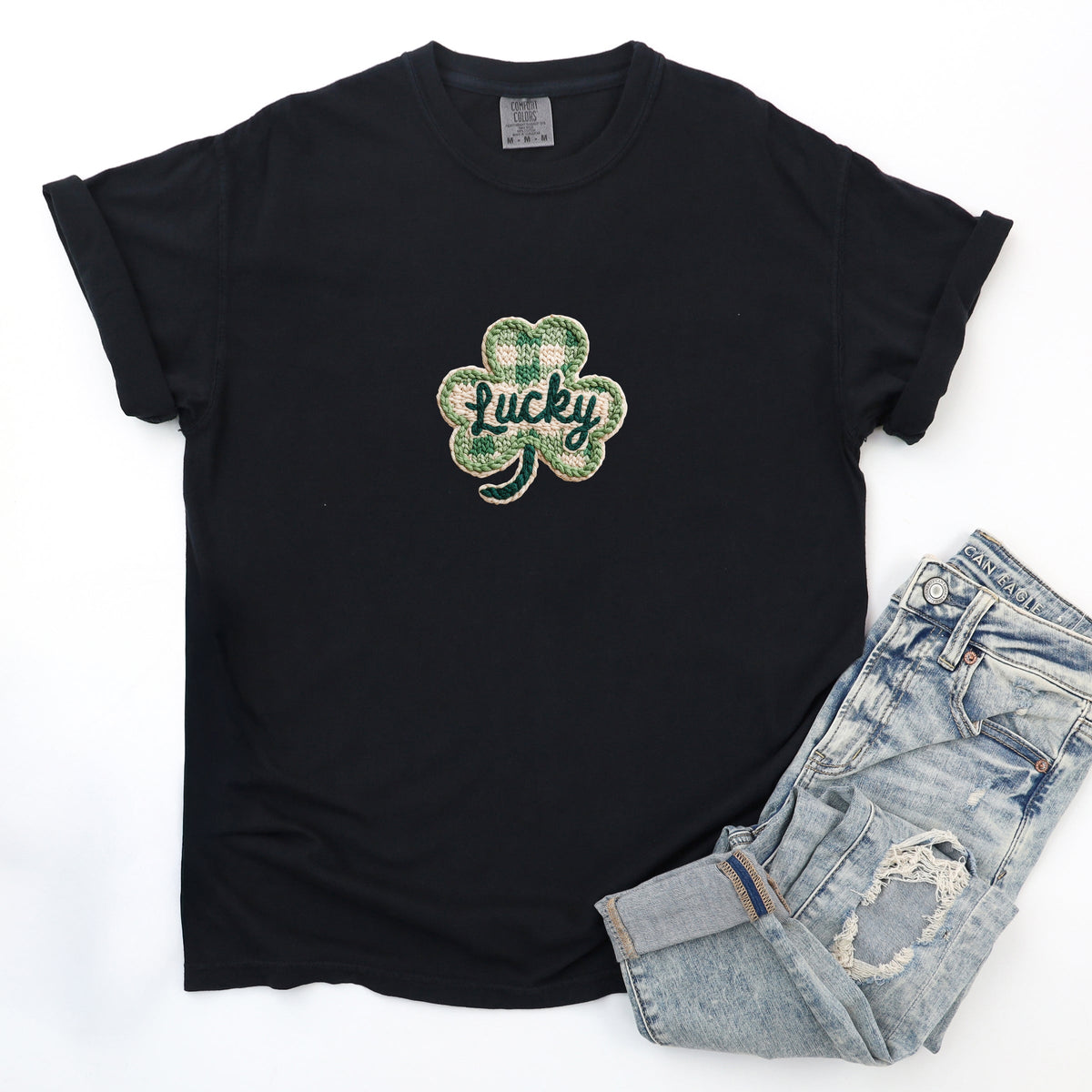 Lucky Clover Yarn Print - Women's Garment Dyed Graphic T-Shirt