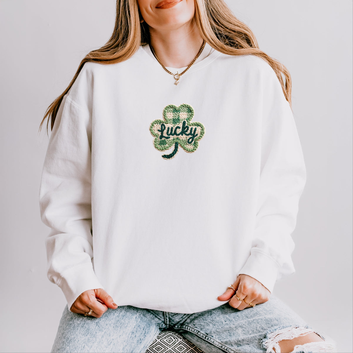 Lucky Clover Yarn Print - Women's Lightweight Garment Dyed Sweatshirt