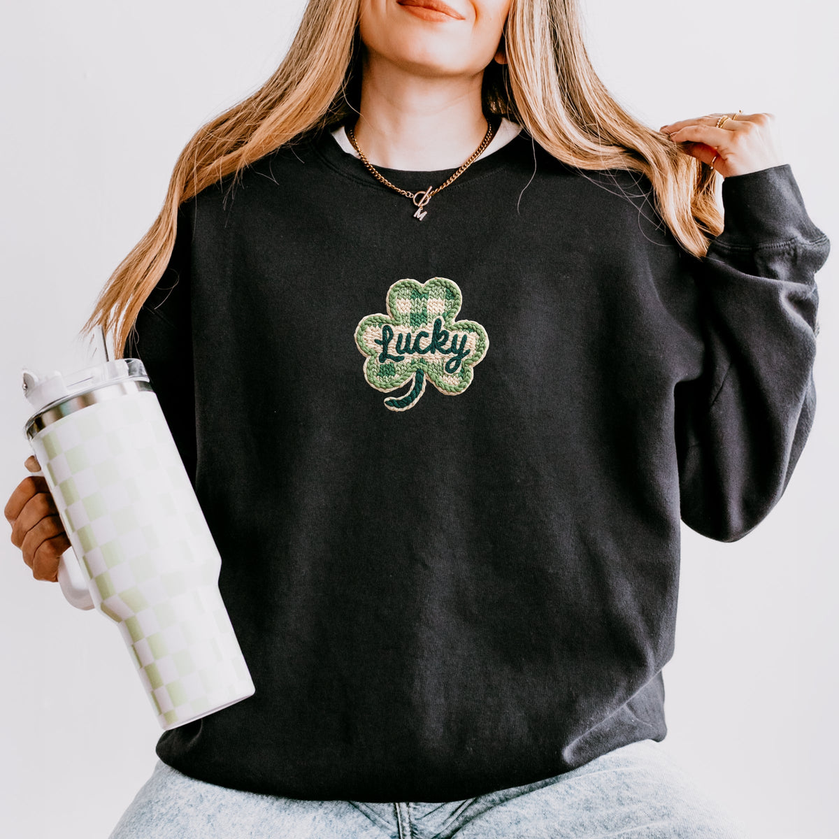 Lucky Clover Yarn Print - Women's Lightweight Garment Dyed Sweatshirt