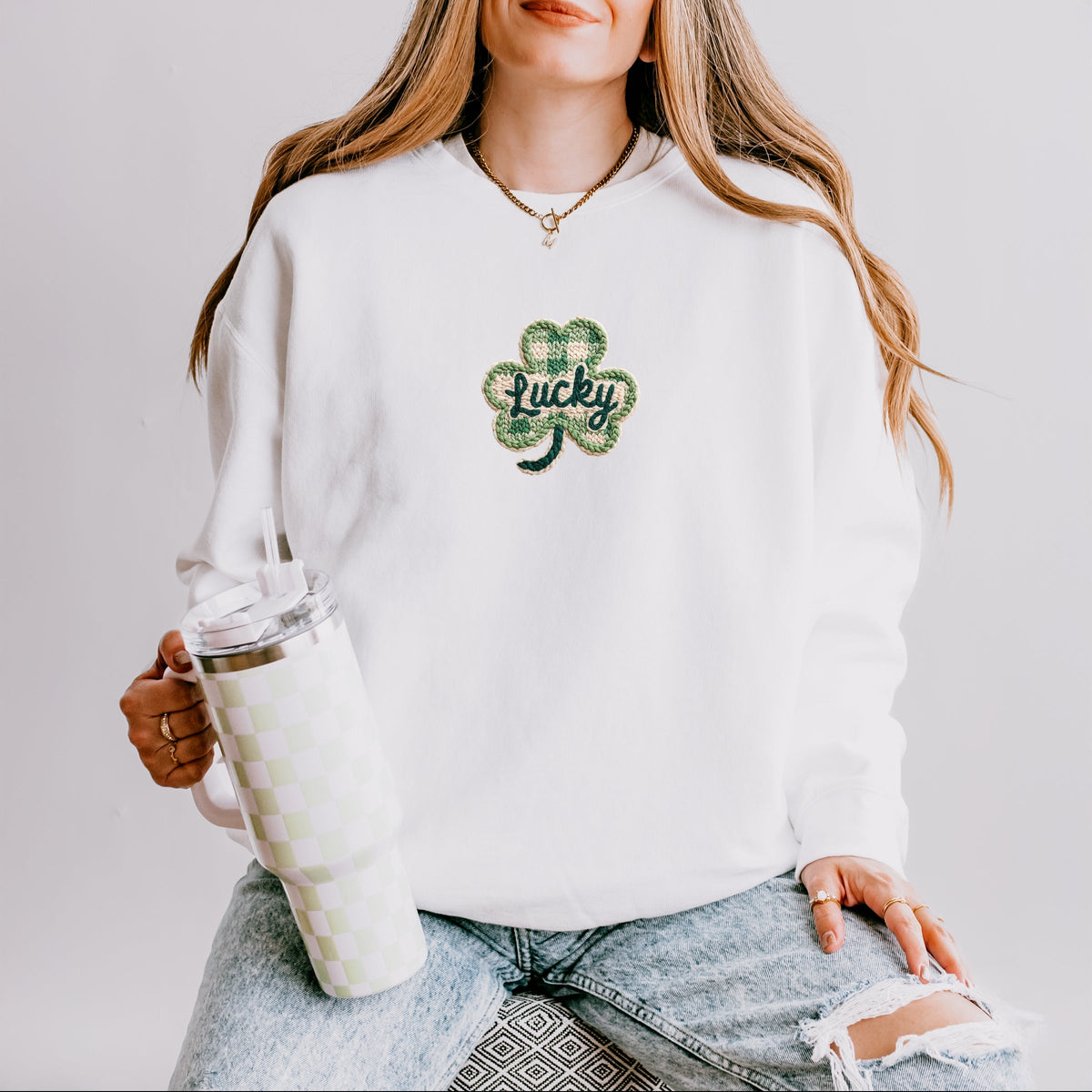 Lucky Clover Yarn Print - Women's Lightweight Garment Dyed Sweatshirt