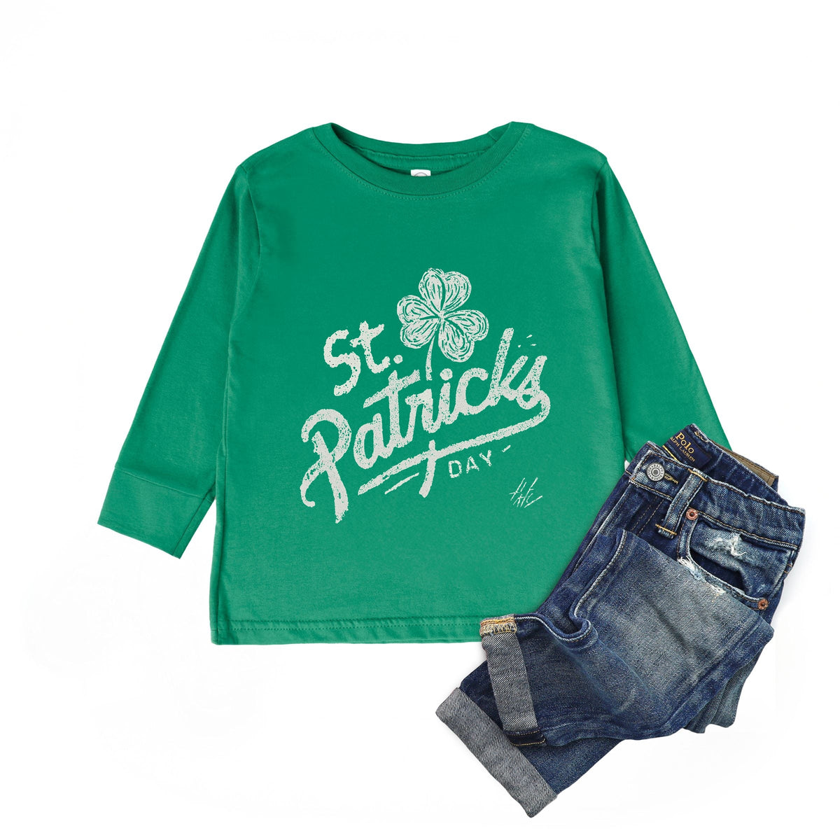 St. Patrick's Day Clover Cursive - Toddler Long Sleeve Graphic Tee