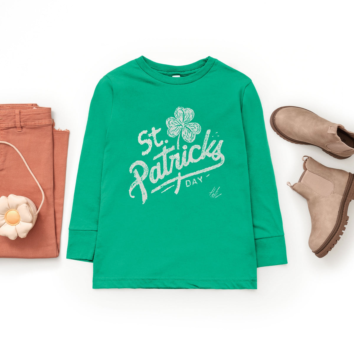 St. Patrick's Day Clover Cursive - Youth Long Sleeve Graphic T-Shirt