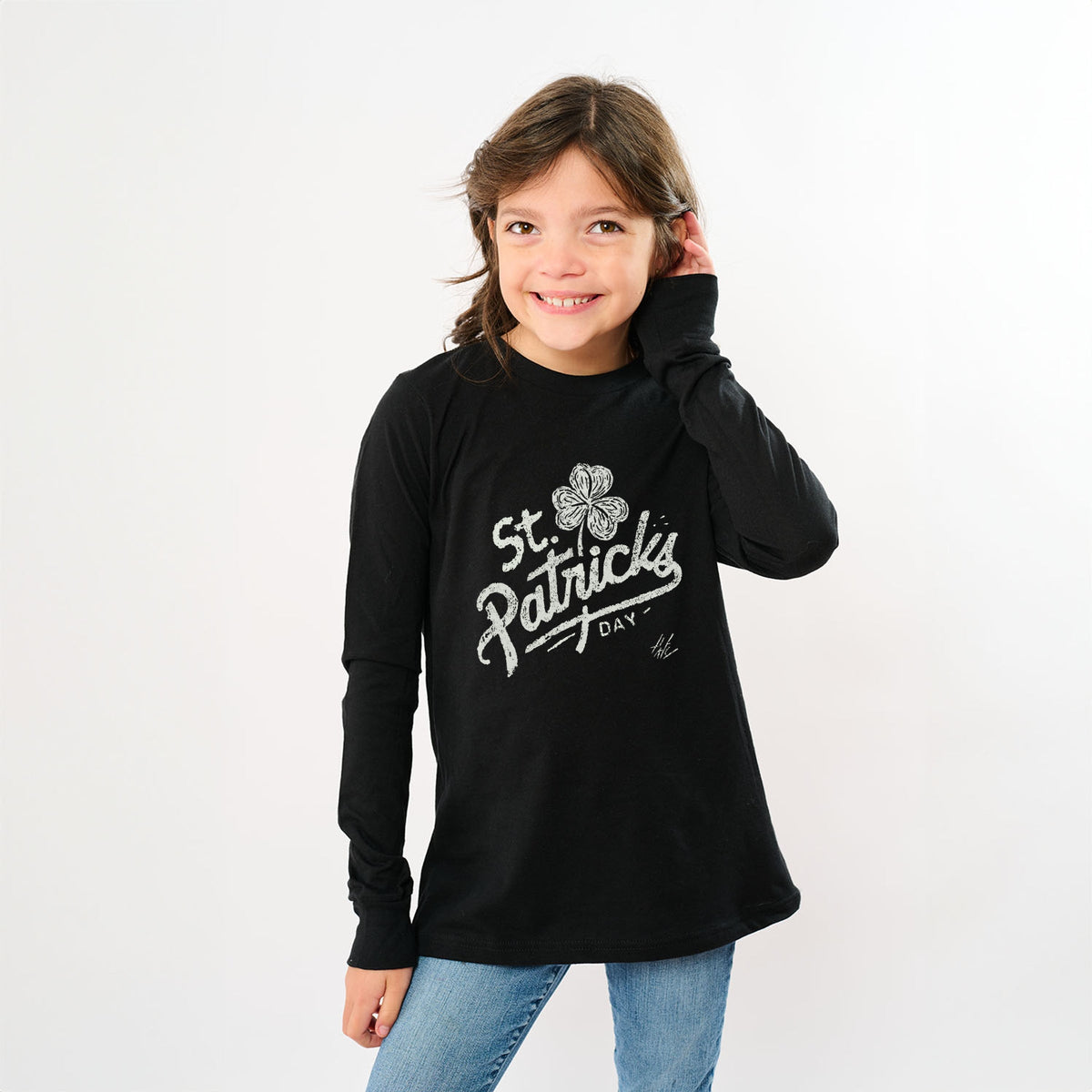 St. Patrick's Day Clover Cursive - Youth Long Sleeve Graphic T-Shirt