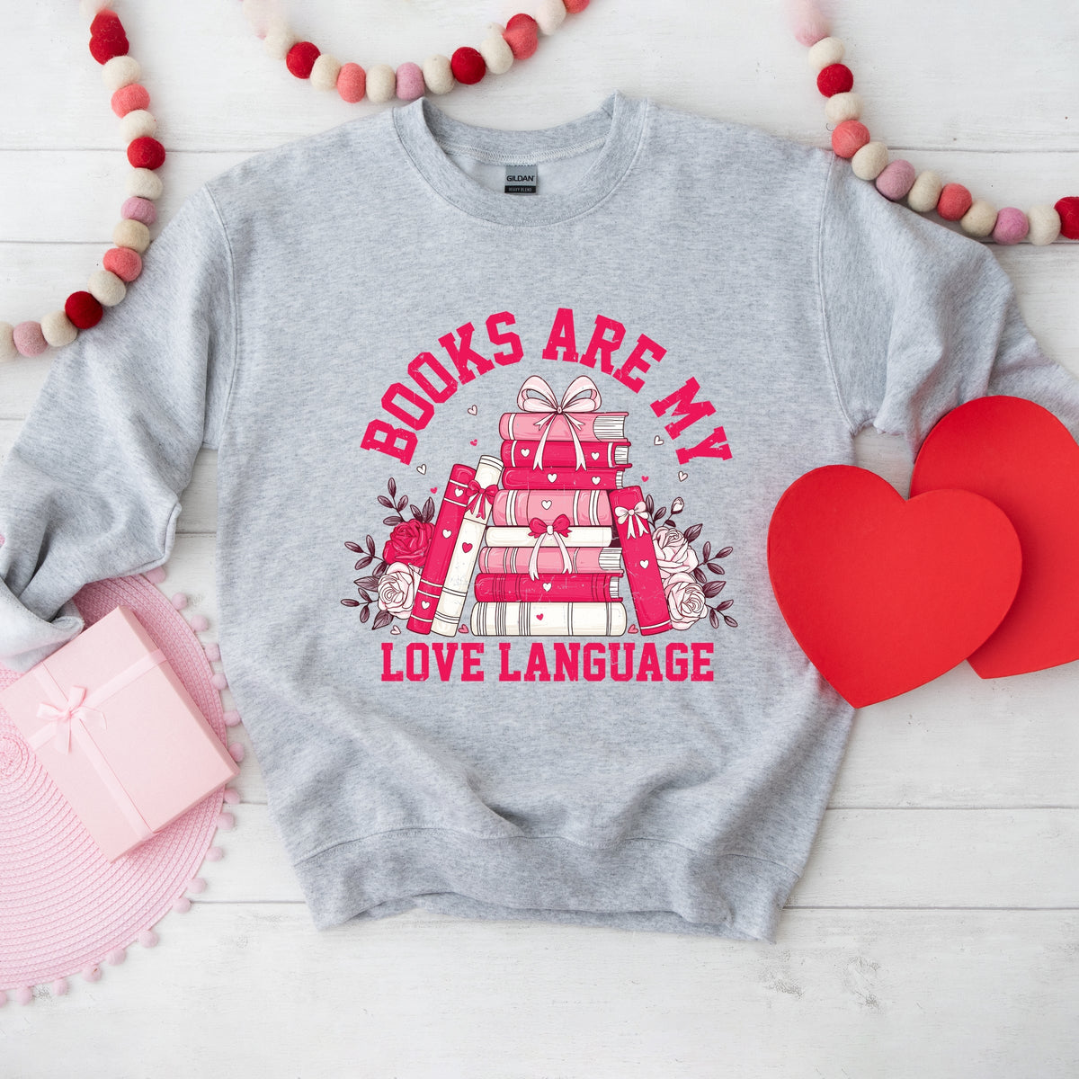 Books Are My Love Language Heart - Women's Graphic Sweatshirt