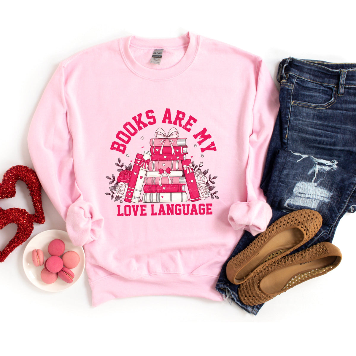 Books Are My Love Language Heart - Women's Graphic Sweatshirt