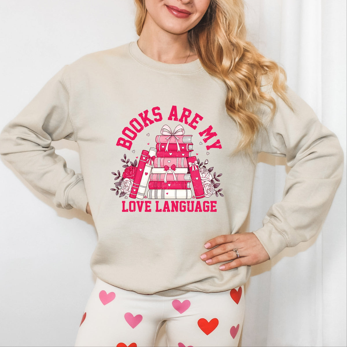 Books Are My Love Language Heart - Women's Graphic Sweatshirt