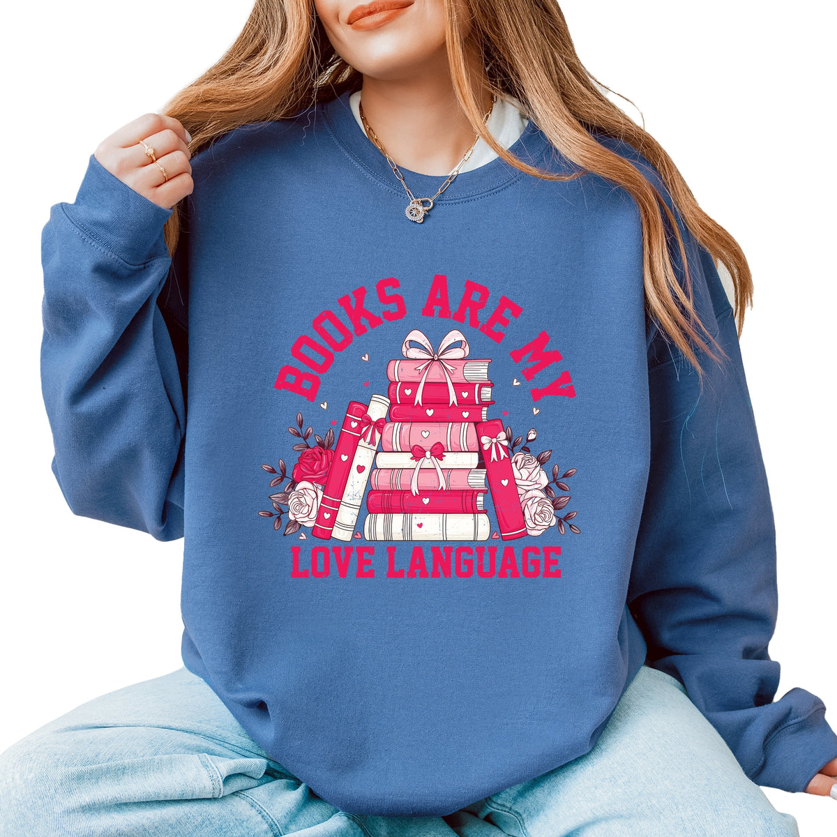 Books Are My Love Language Heart - Women's Graphic Sweatshirt