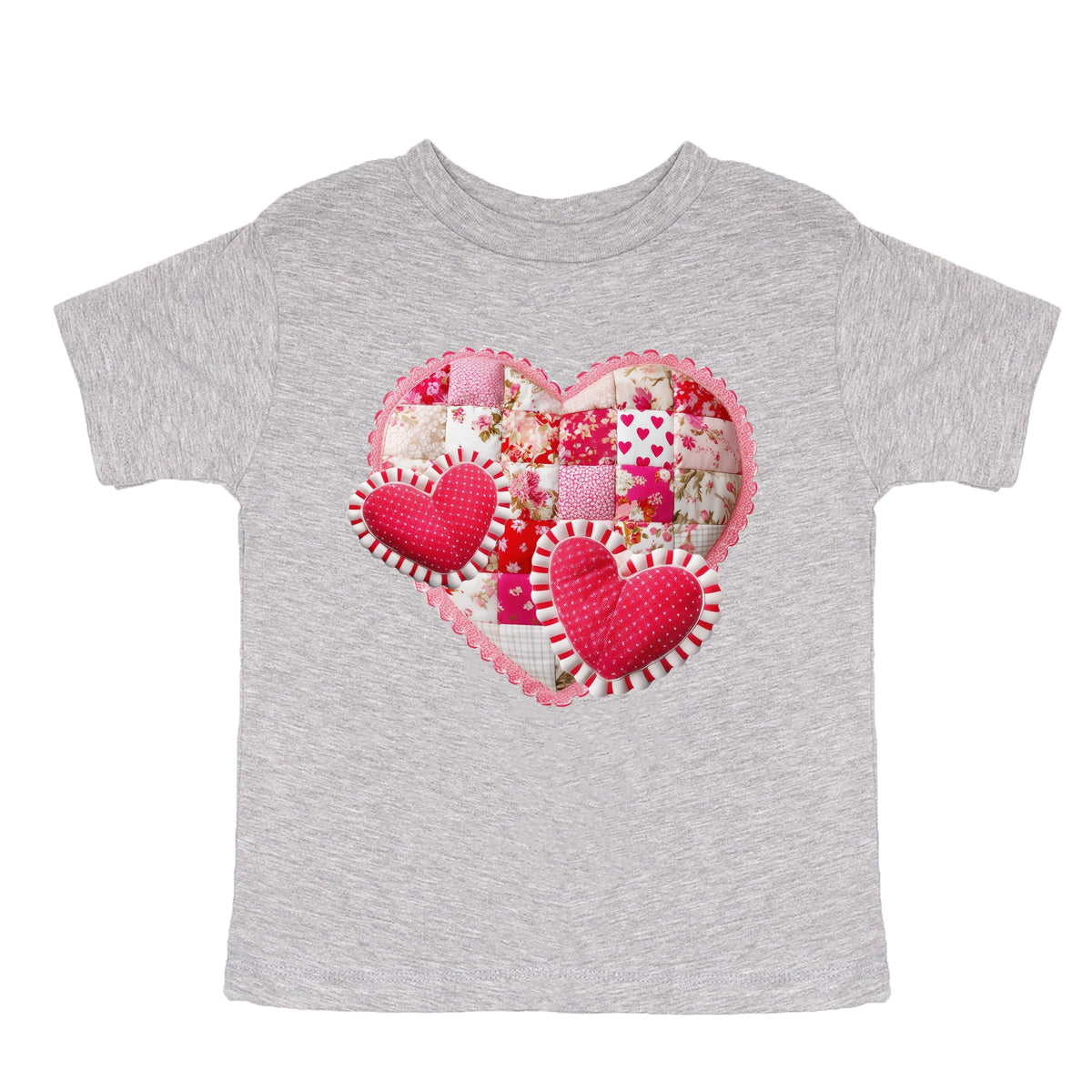 Hearts Patchwork Print - Toddler Short Sleeve Graphic T-Shirt