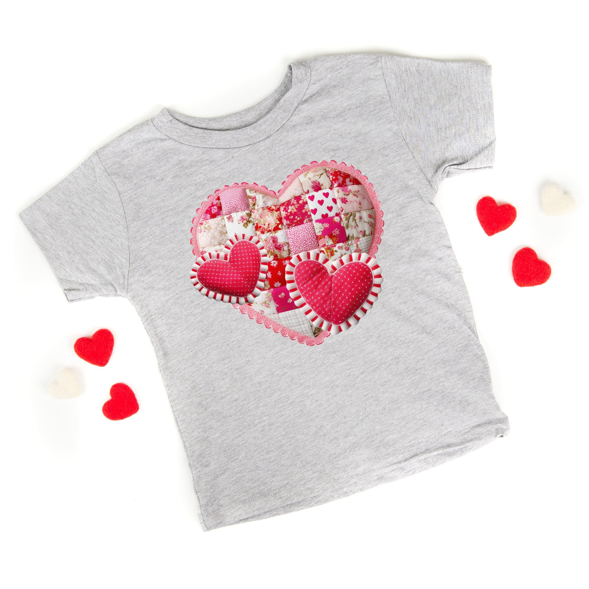 Hearts Patchwork Print - Toddler Short Sleeve Graphic T-Shirt