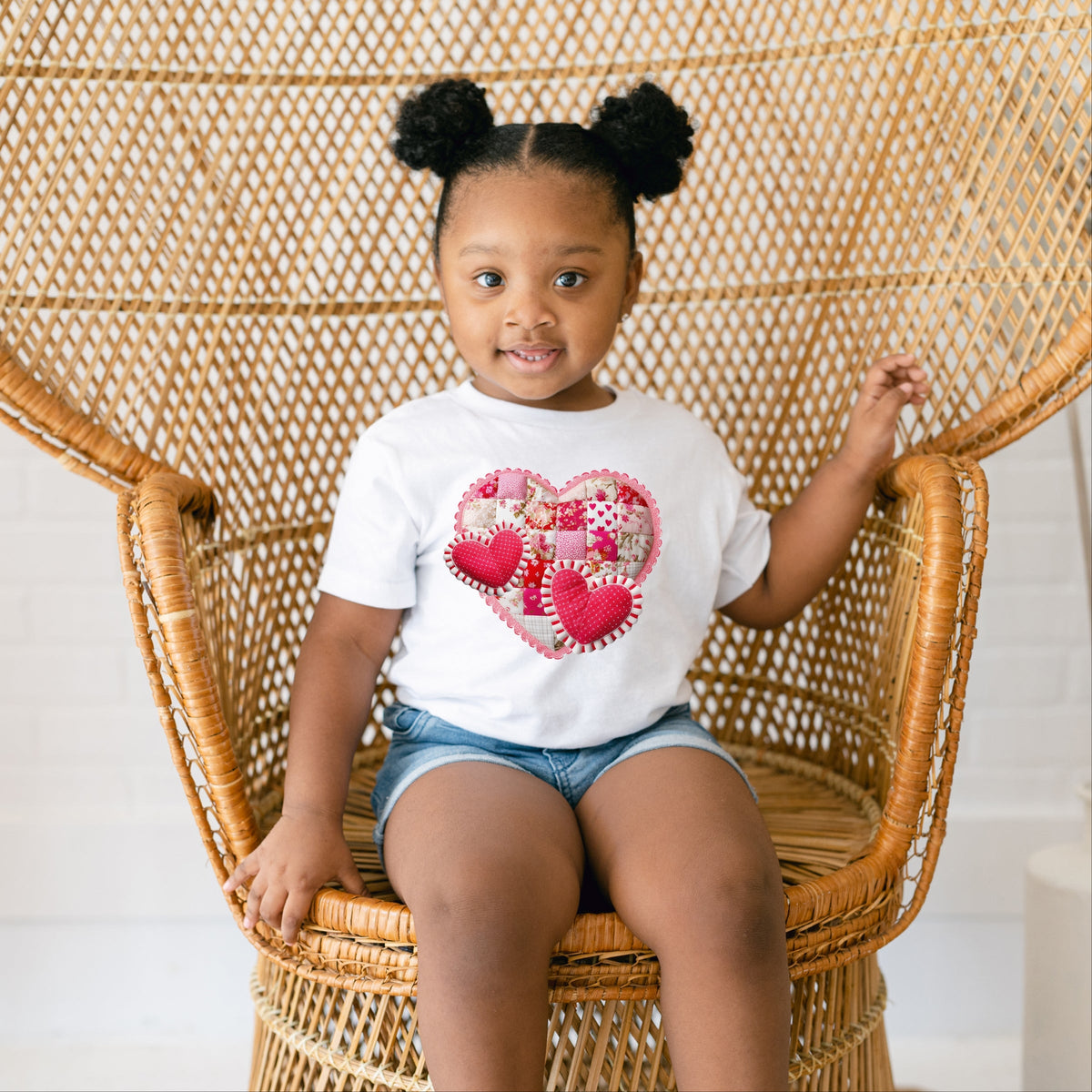 Hearts Patchwork Print - Toddler Short Sleeve Graphic T-Shirt