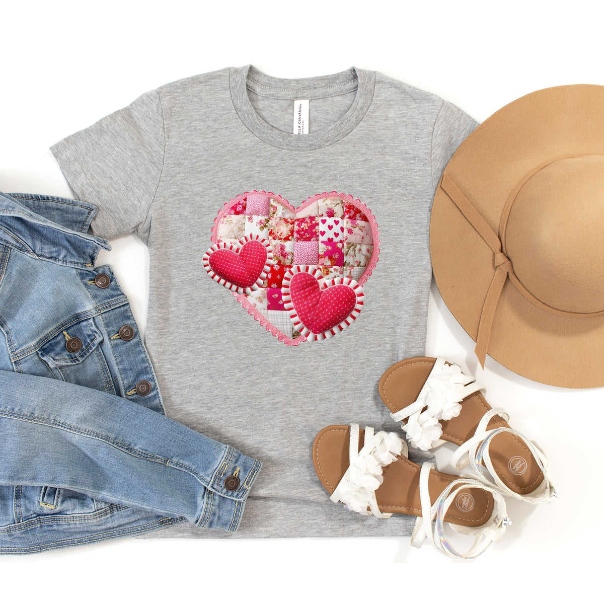 Hearts Patchwork Print - Youth Short Sleeve Graphic T-Shirt
