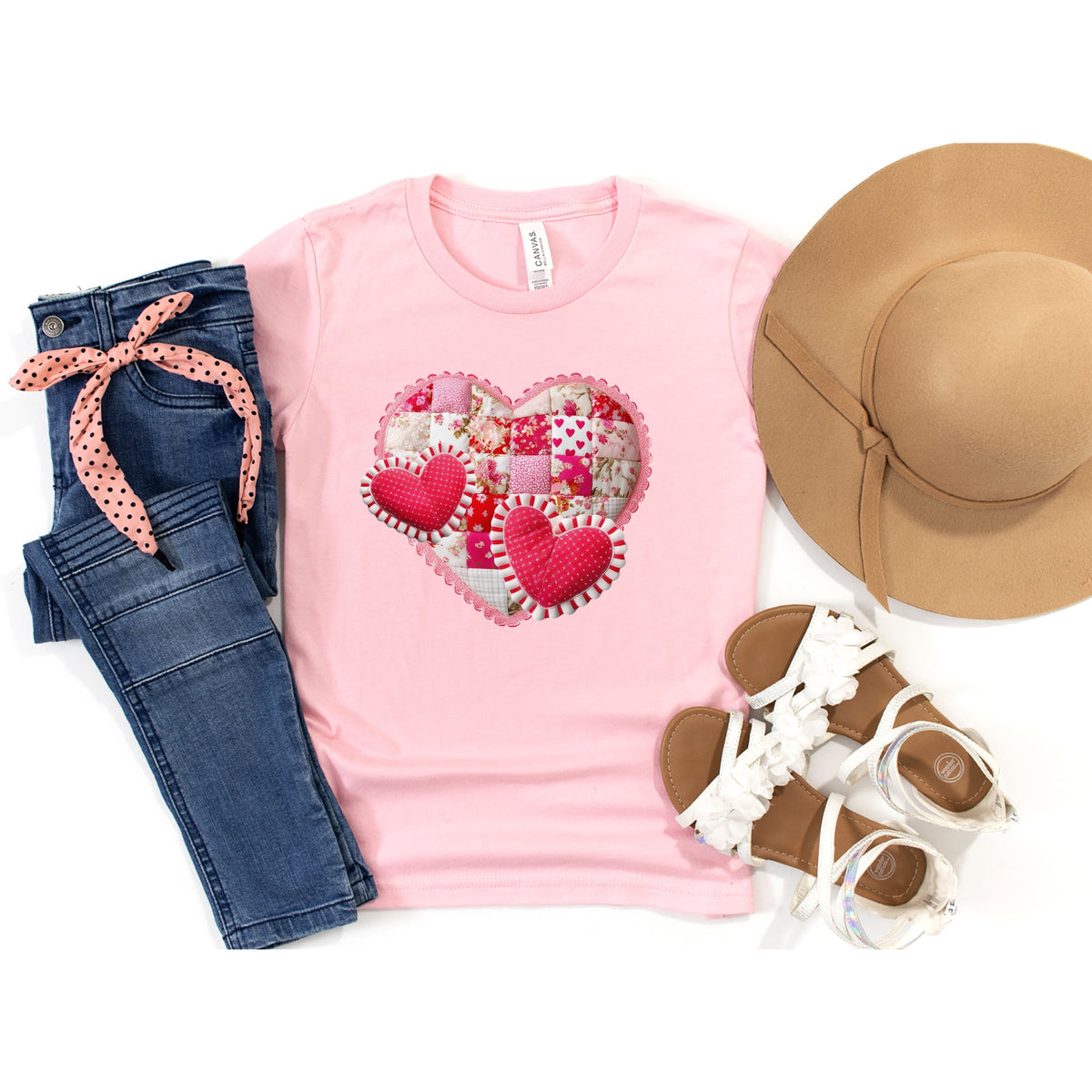 Hearts Patchwork Print - Youth Short Sleeve Graphic T-Shirt