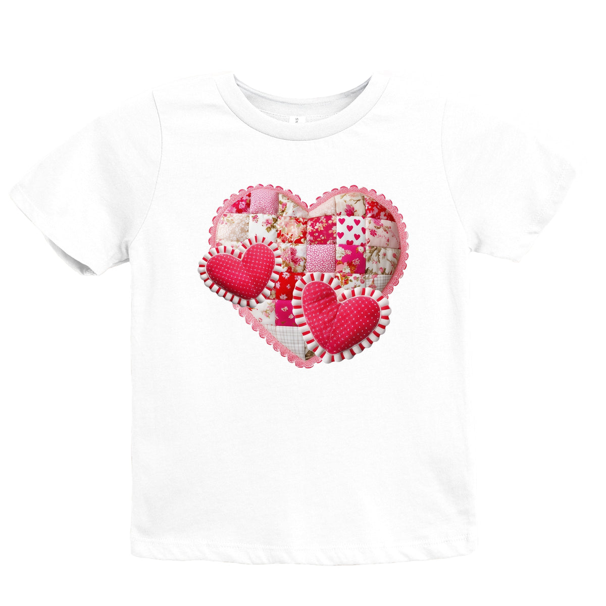 Hearts Patchwork Print - Youth Short Sleeve Graphic T-Shirt