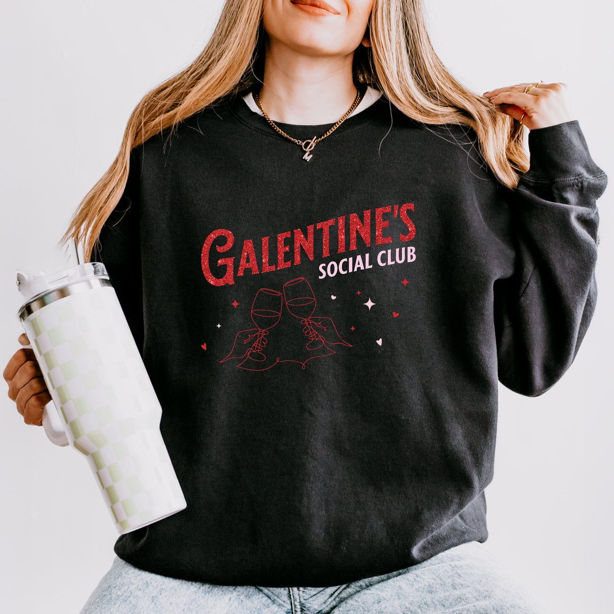 Galentine's Social Club Glitter - Women's Lightweight Garment Dyed Sweatshirt