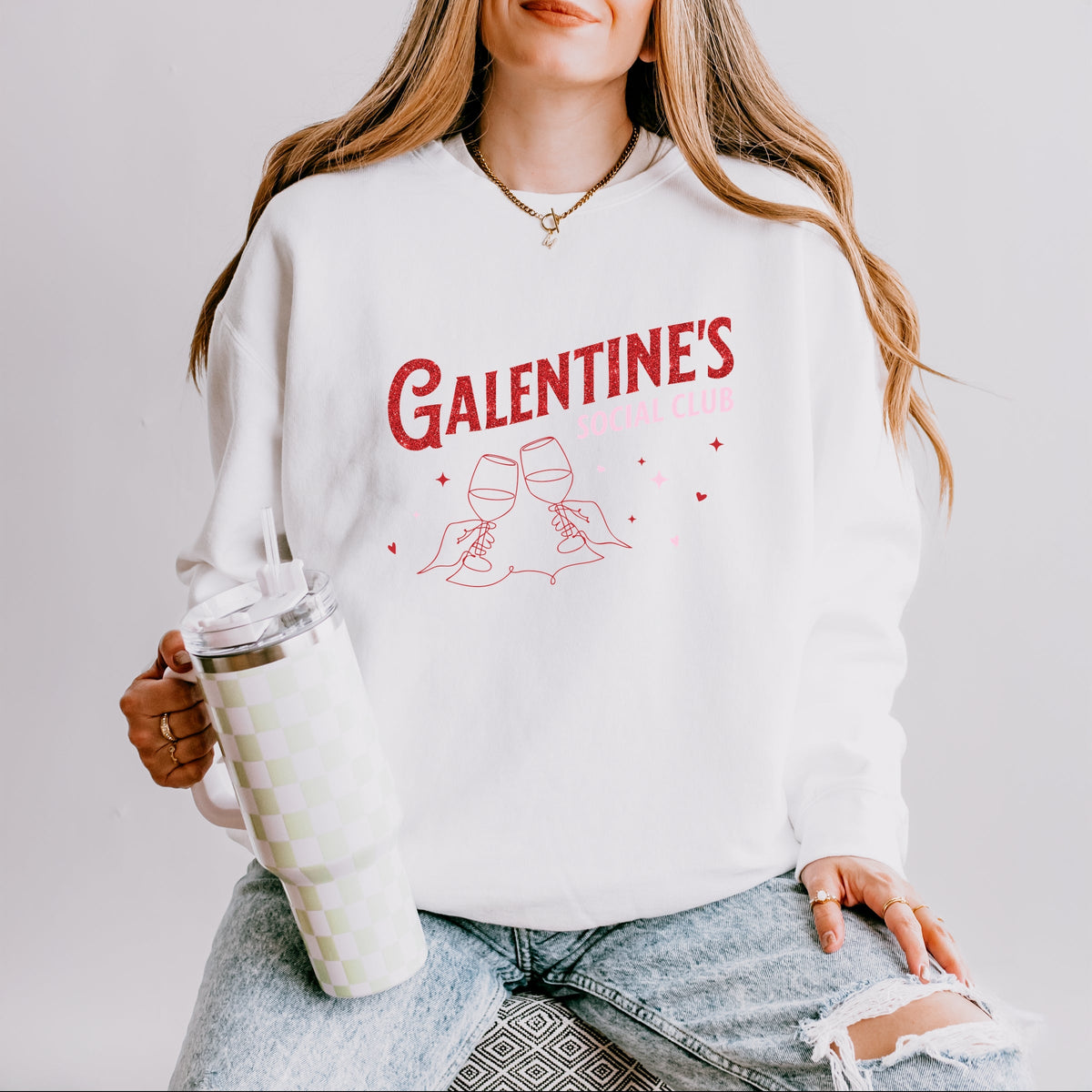 Galentine's Social Club Glitter - Women's Lightweight Garment Dyed Sweatshirt