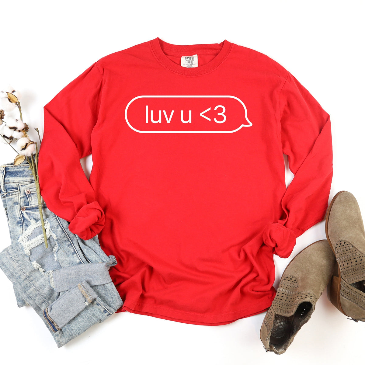 Luv U Text Message - Women's Garment Dyed Long Sleeve Graphic T-Shirt