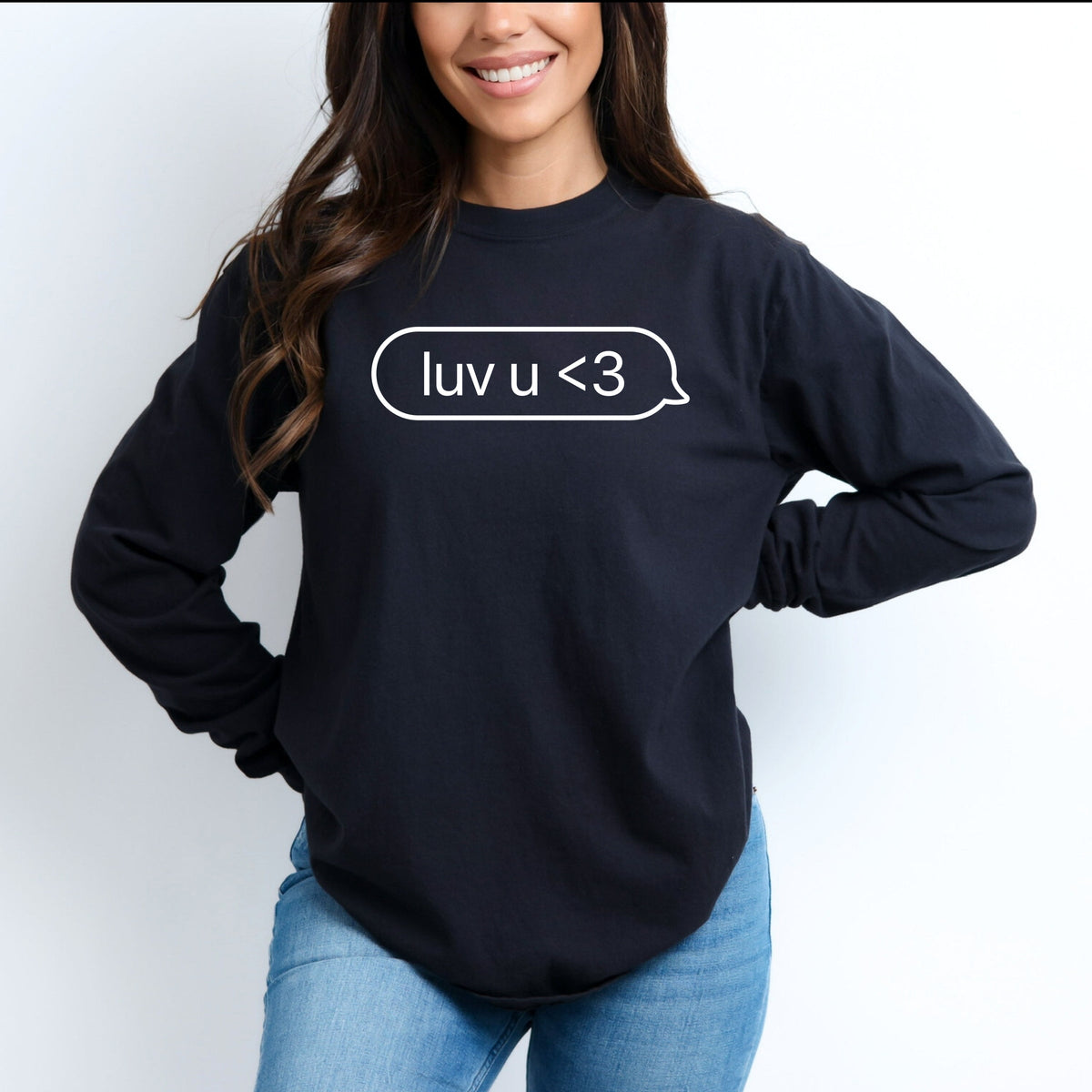 Luv U Text Message - Women's Garment Dyed Long Sleeve Graphic T-Shirt