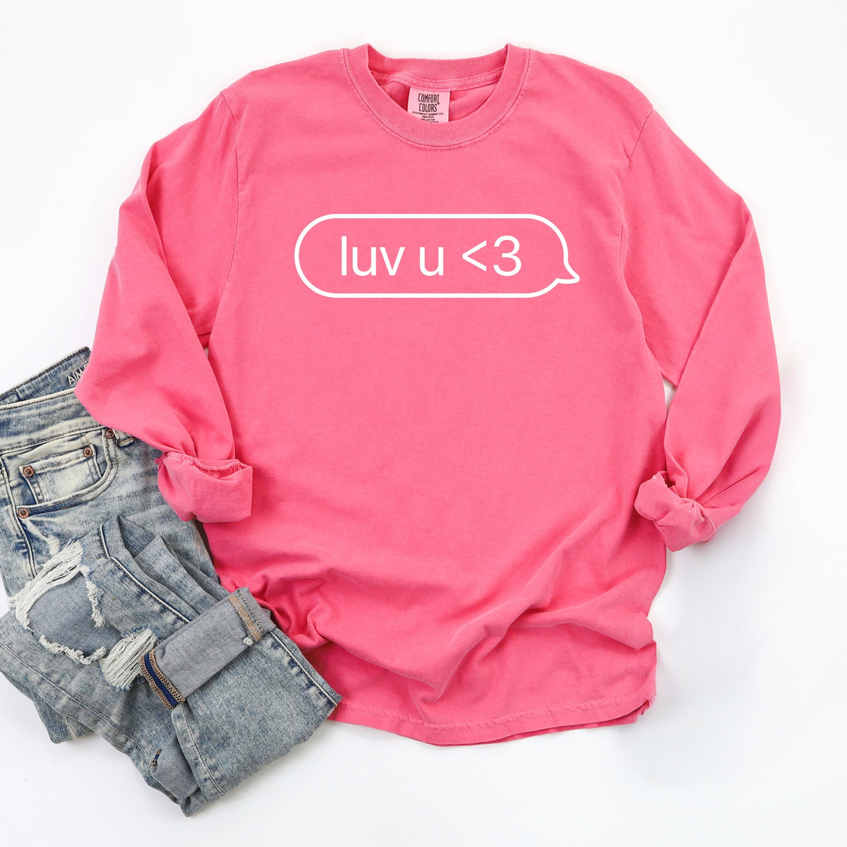 Luv U Text Message - Women's Garment Dyed Long Sleeve Graphic T-Shirt
