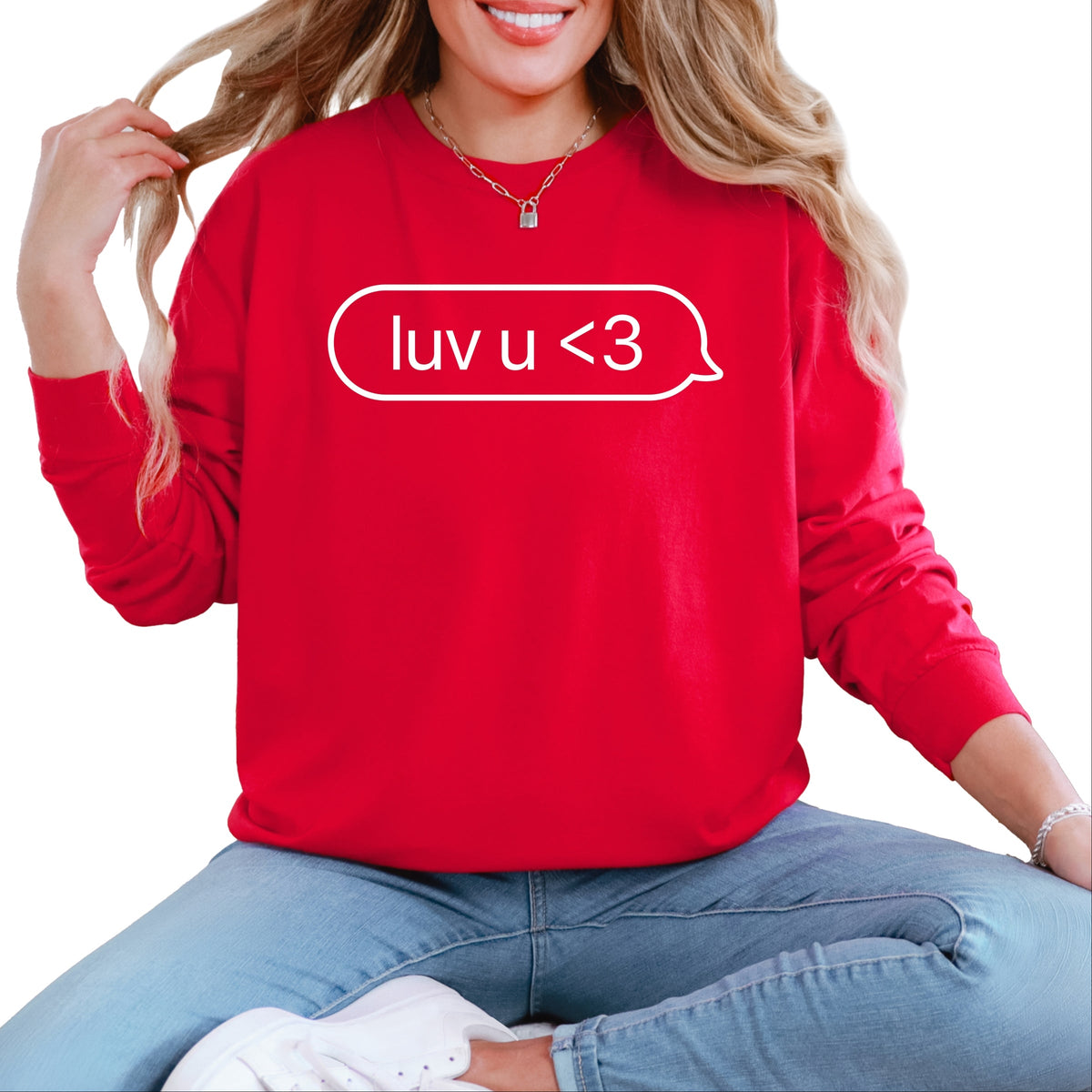 Luv U Text Message - Women's Garment Dyed Long Sleeve Graphic T-Shirt