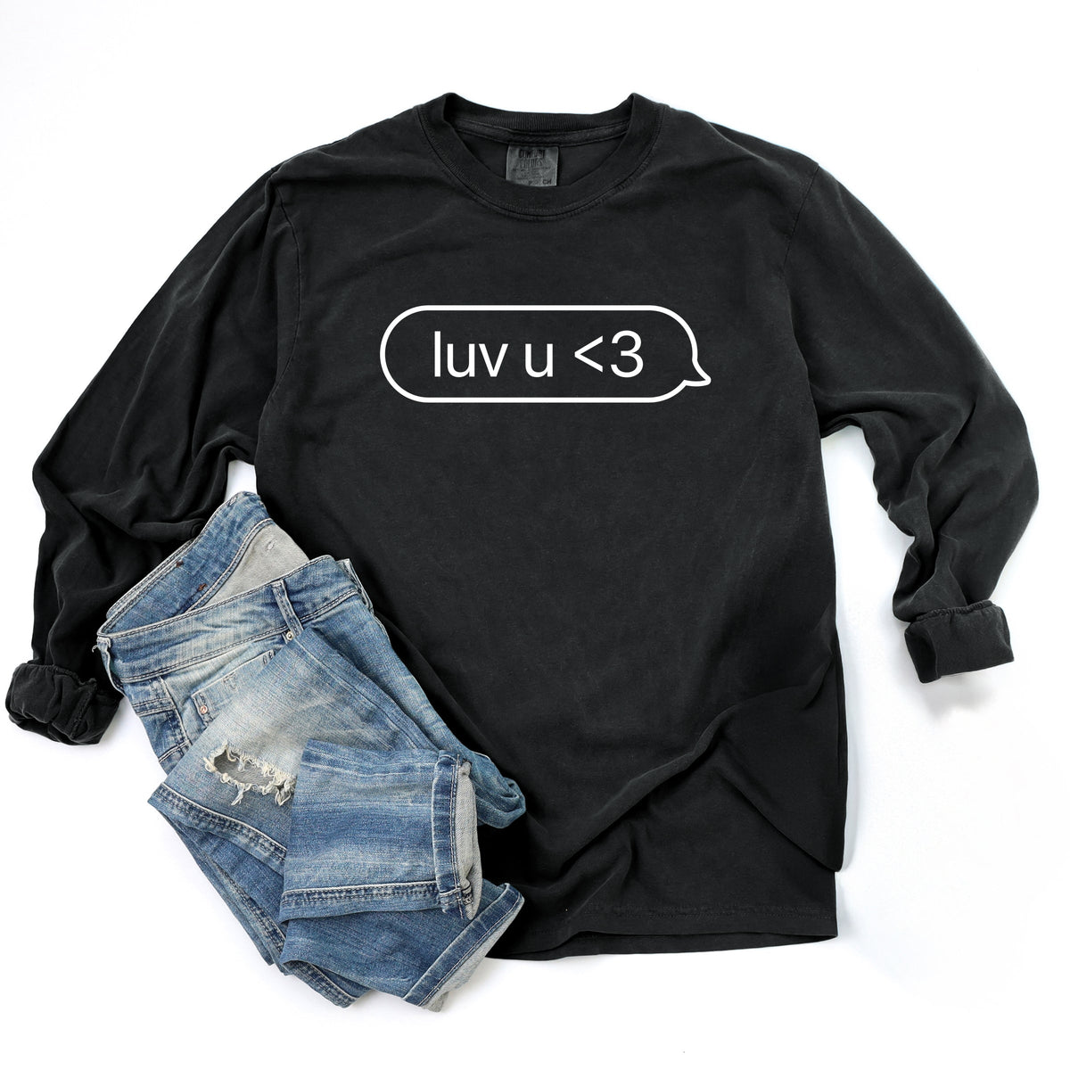 Luv U Text Message - Women's Garment Dyed Long Sleeve Graphic T-Shirt