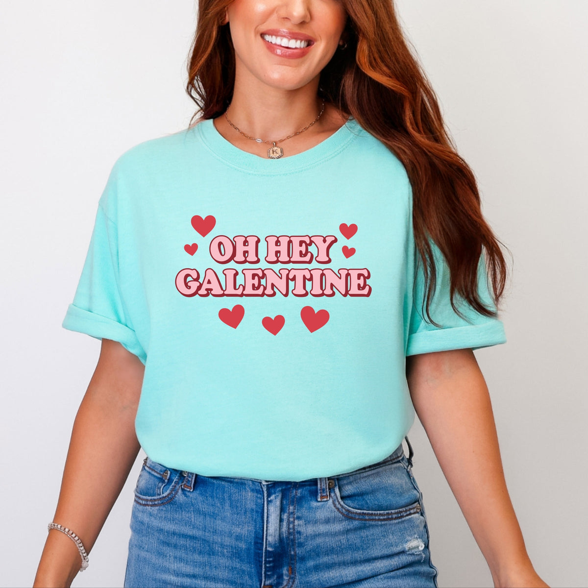 Oh Hey Galentine Hearts - Women's Garment Dyed Graphic T-Shirt