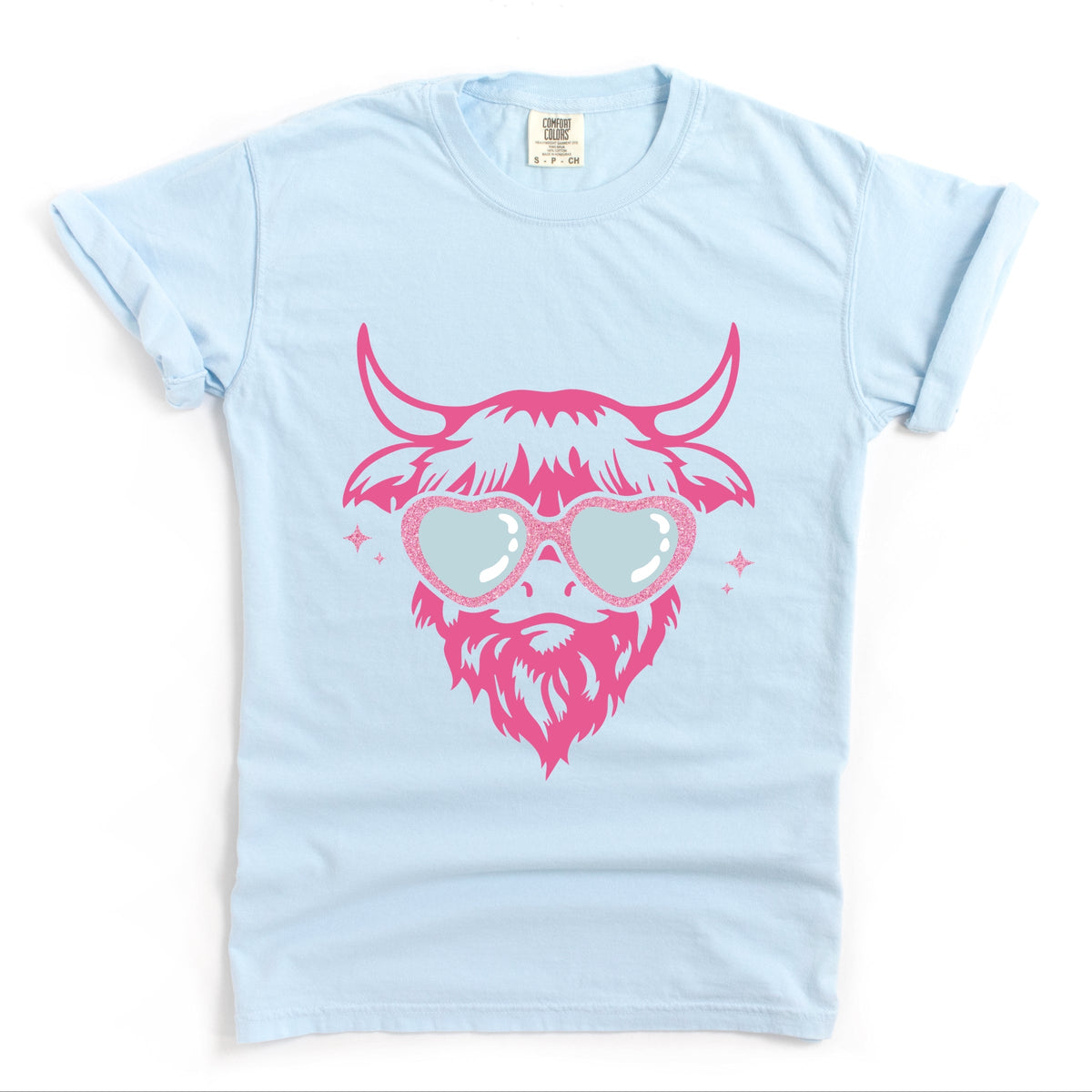 Cow Heart Glasses Glitter - Women's Garment Dyed Graphic T-Shirt