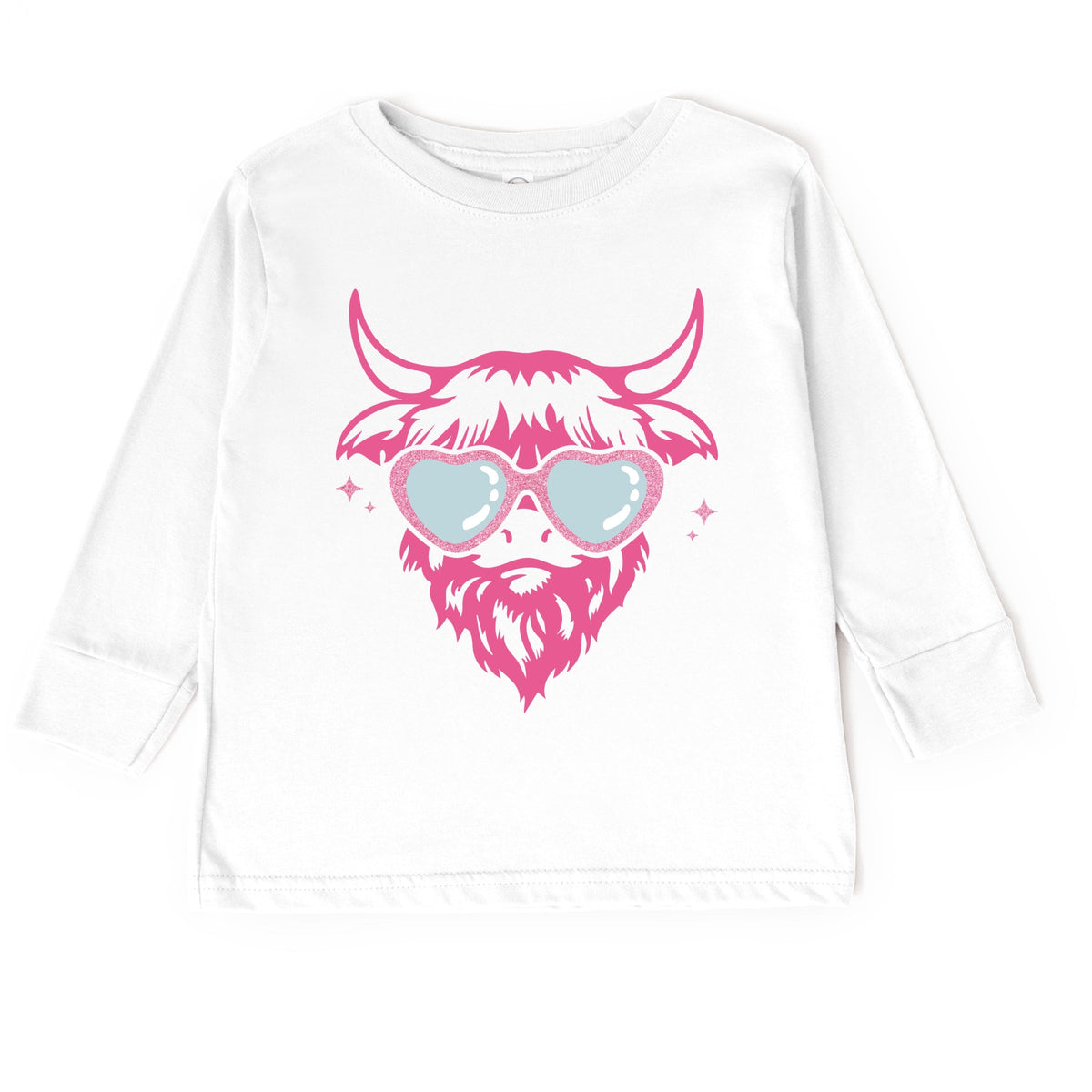 Cow Heart Glasses Glitter - Toddler Long Sleeve Graphic Tee