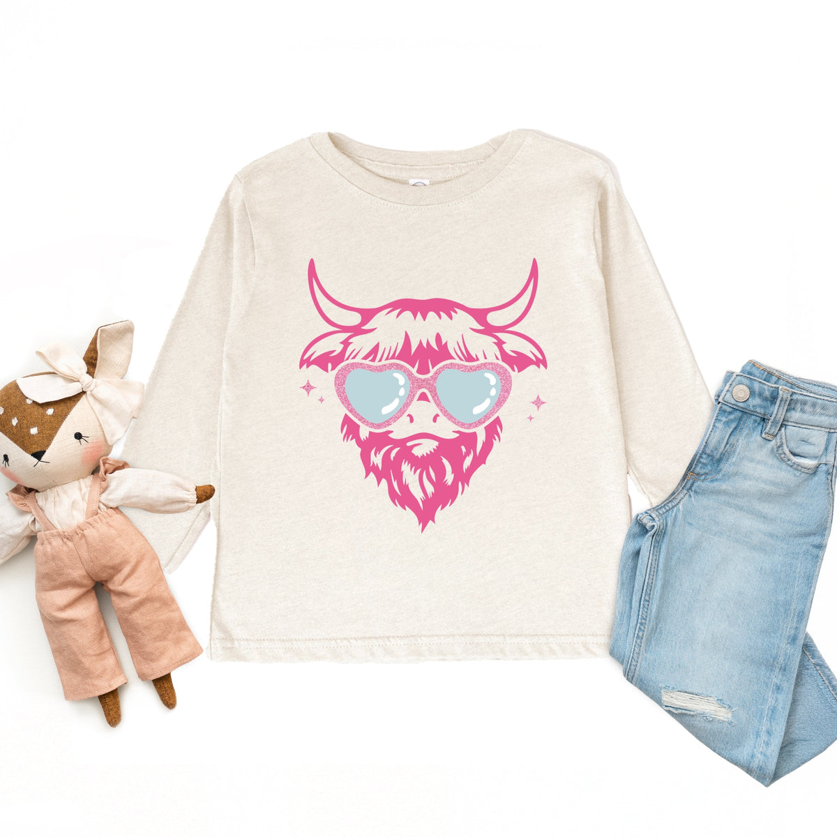 Cow Heart Glasses Glitter - Toddler Long Sleeve Graphic Tee