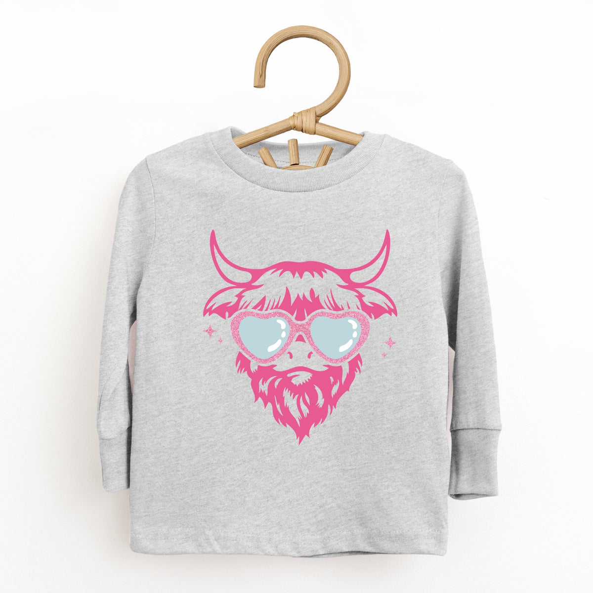 Cow Heart Glasses Glitter - Toddler Long Sleeve Graphic Tee