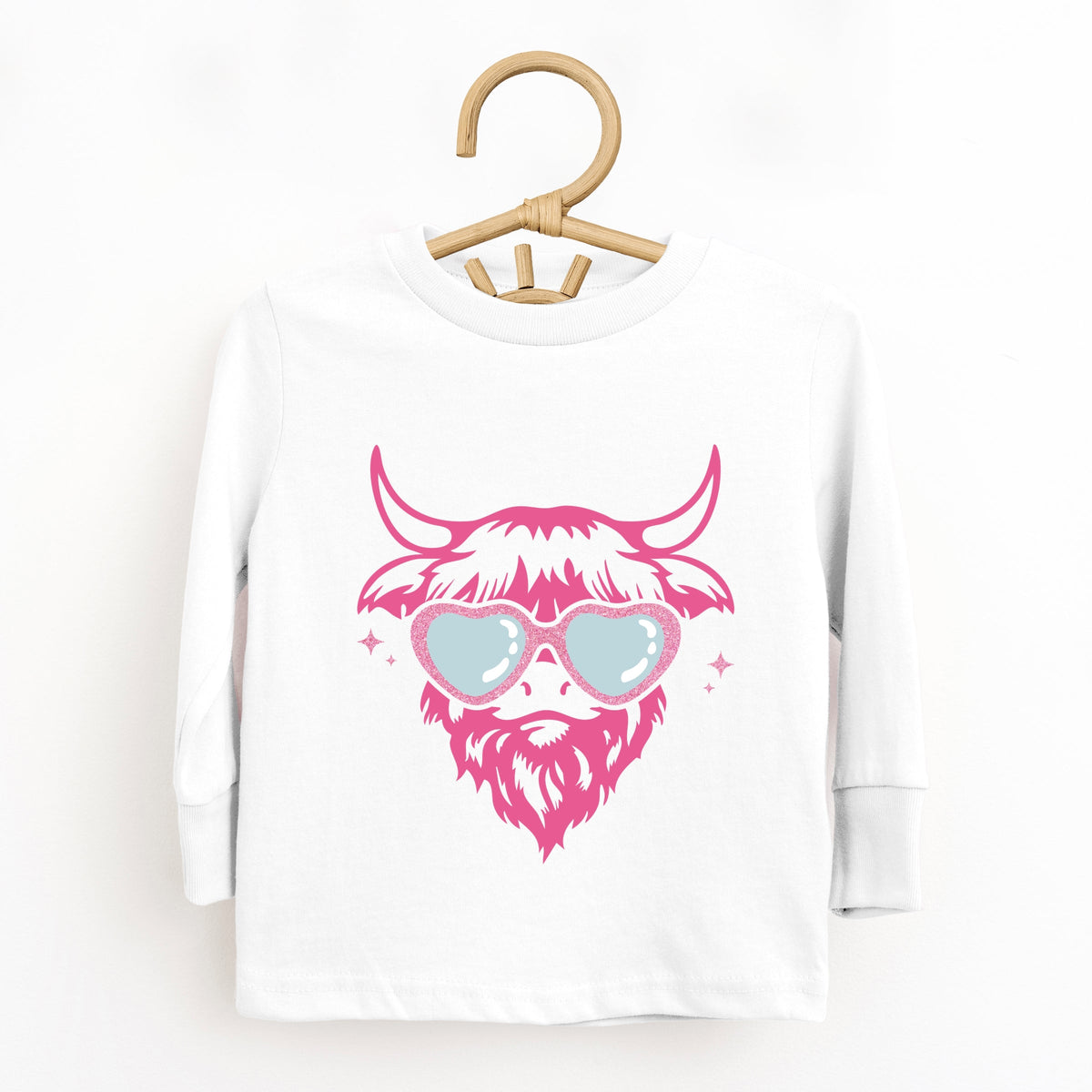 Cow Heart Glasses Glitter - Toddler Long Sleeve Graphic Tee