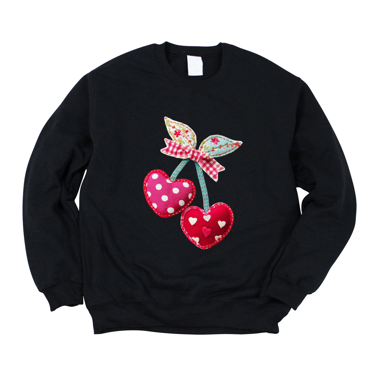 Cherry Hearts Patchwork Print - Women's Graphic Sweatshirt