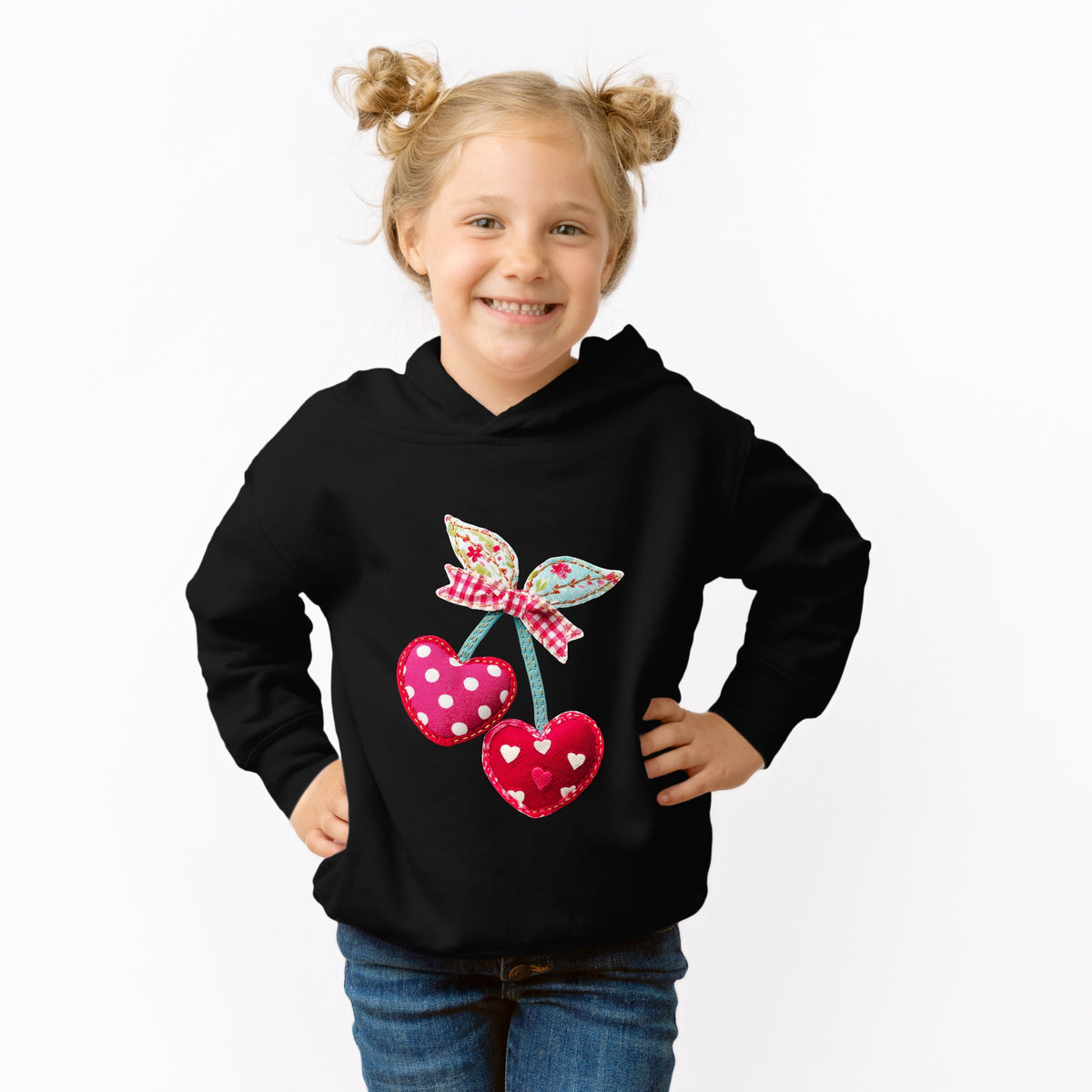 Cherry Hearts Patchwork Print - Toddler Hoodie